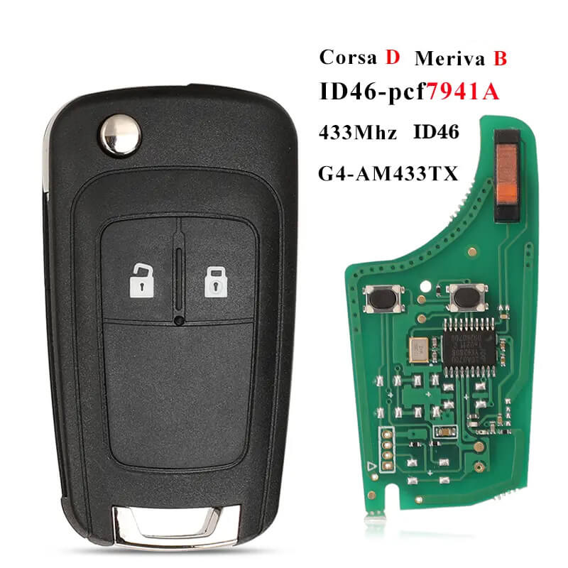 2 Button Flip Remote Car Key G4-AM433TX 433MHz ID46 Chip For Opel