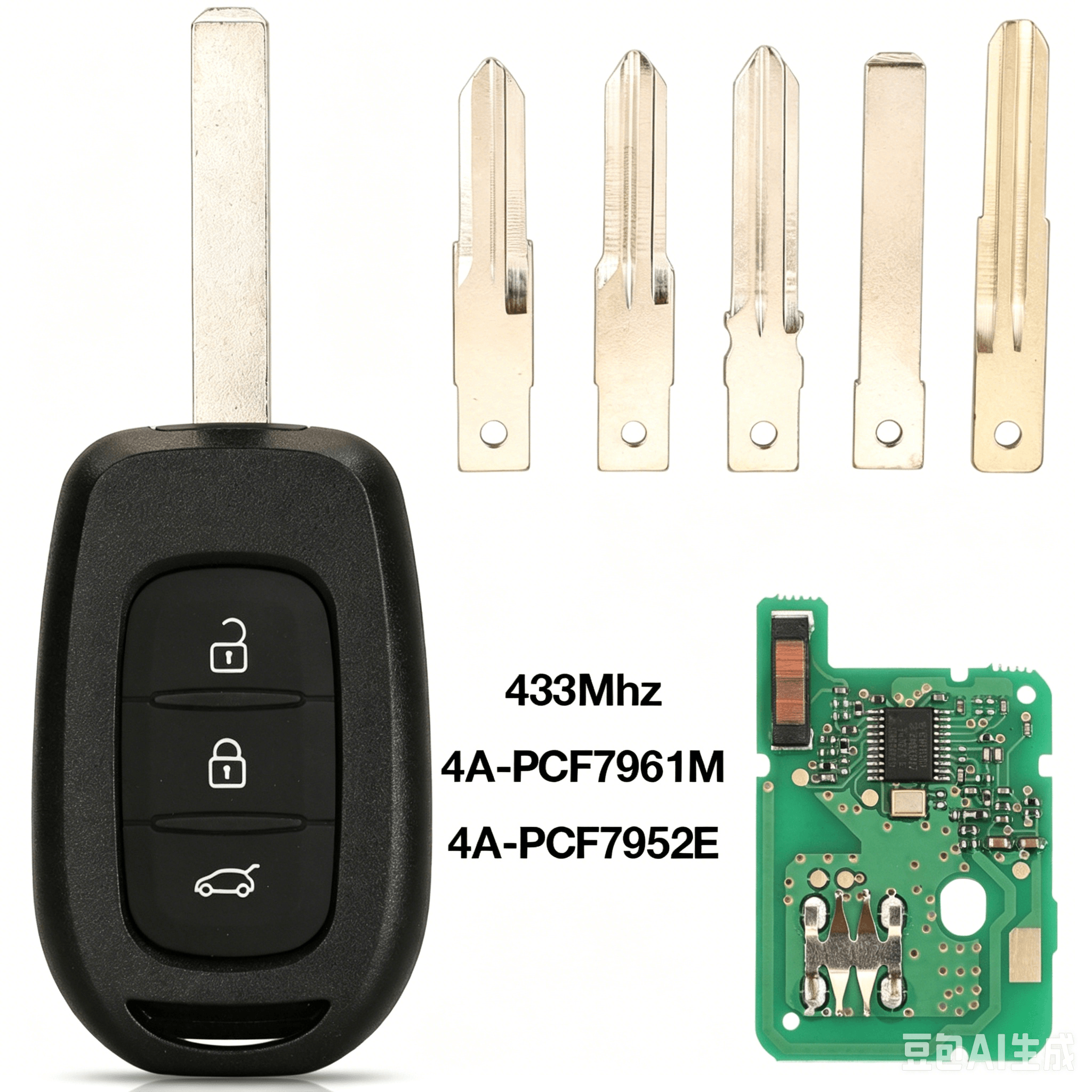 3 Buttons Straight Remote Car Key Fob 434MHz with 4A PCF7961M Chip for Renault