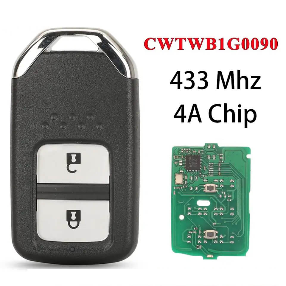 2 Button Smart Card Remote Key 4A Chip 433MHz CWTWB1G0090 For Honda
