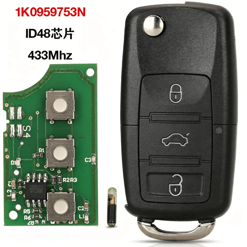 3 Buttons Flip Car Remote Key 433MHz ID48 Chip 1K0959753N For Volkswagen