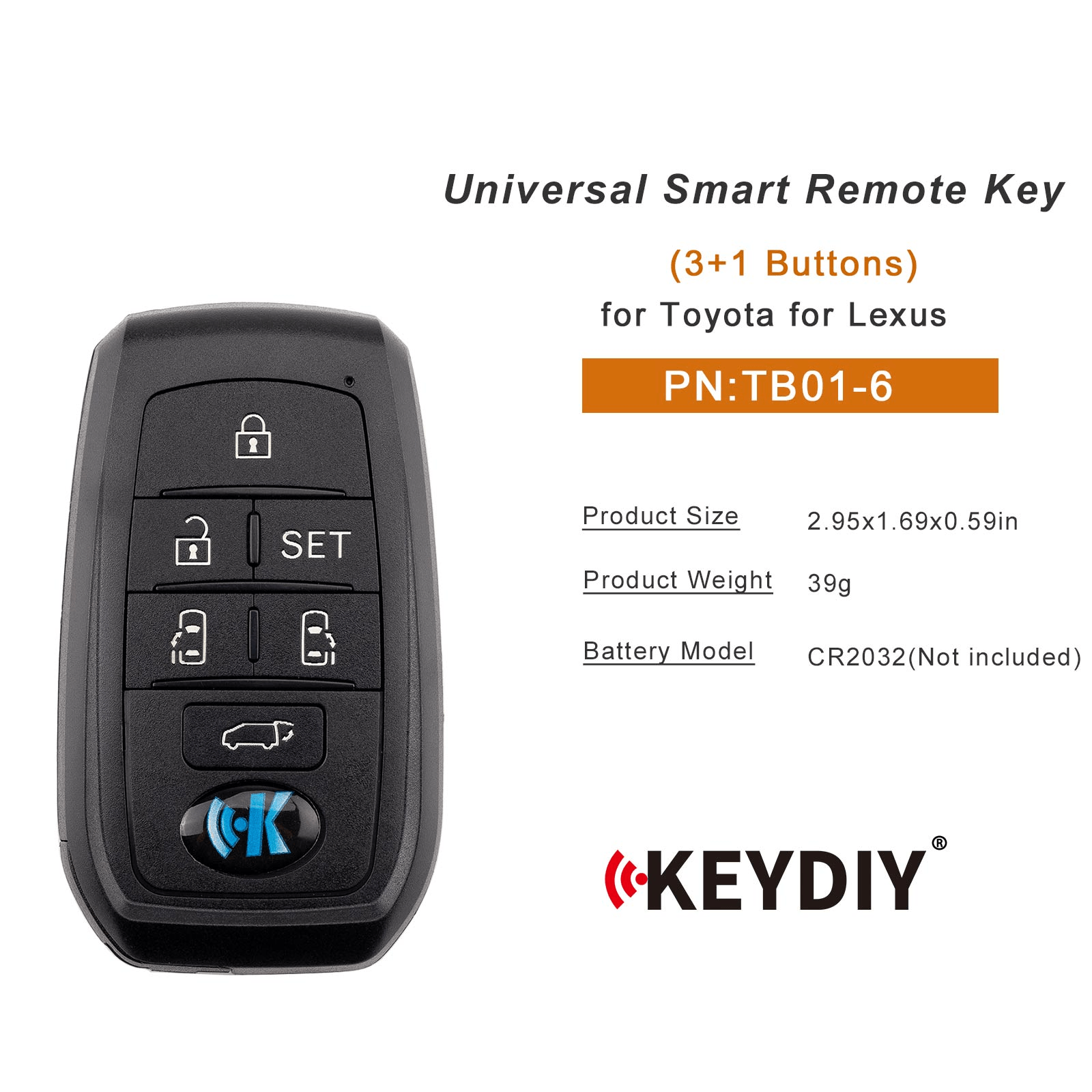 KEYDIY KD TB01-6 Smart Remote Key for Toyota/Lexus Type With 8A Chip 6 Buttons