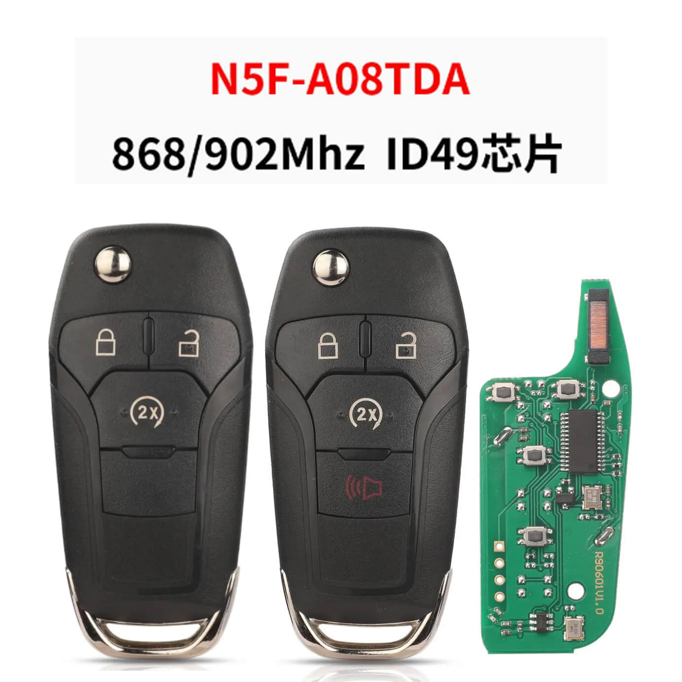3/4 Button Flip Remote Car Key 868/902MHz ID49 Chip N5F-A08TDA For Ford