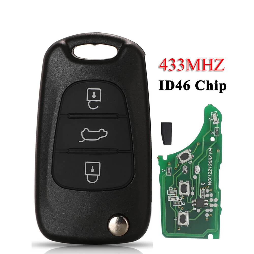 3 Button Flip Remote Key ID46 Chip 433MHz For Hyundai Kia