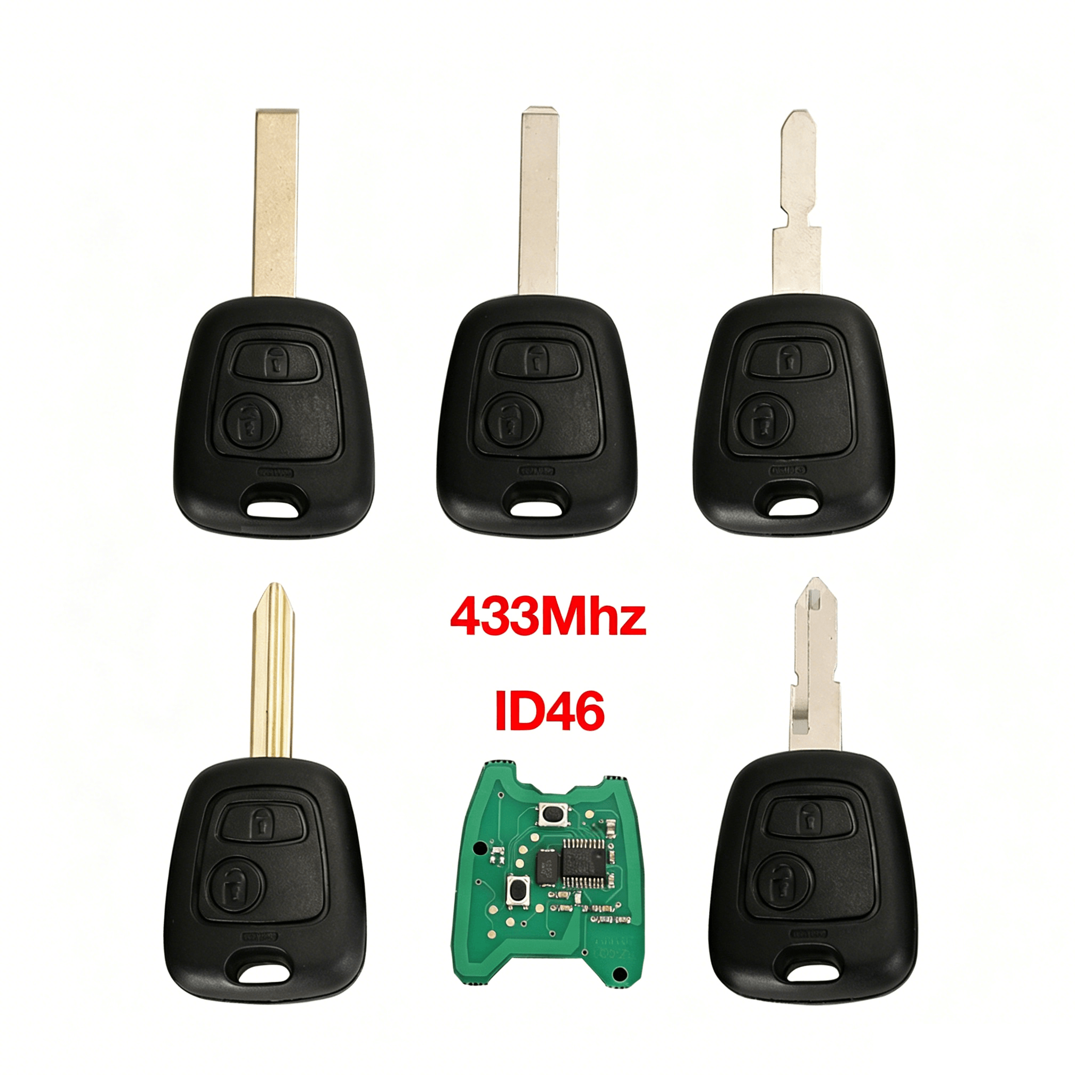2 Buttons Straight Remote Car Key 433MHz ID46 Transponder Chip For Peugeot Citroen