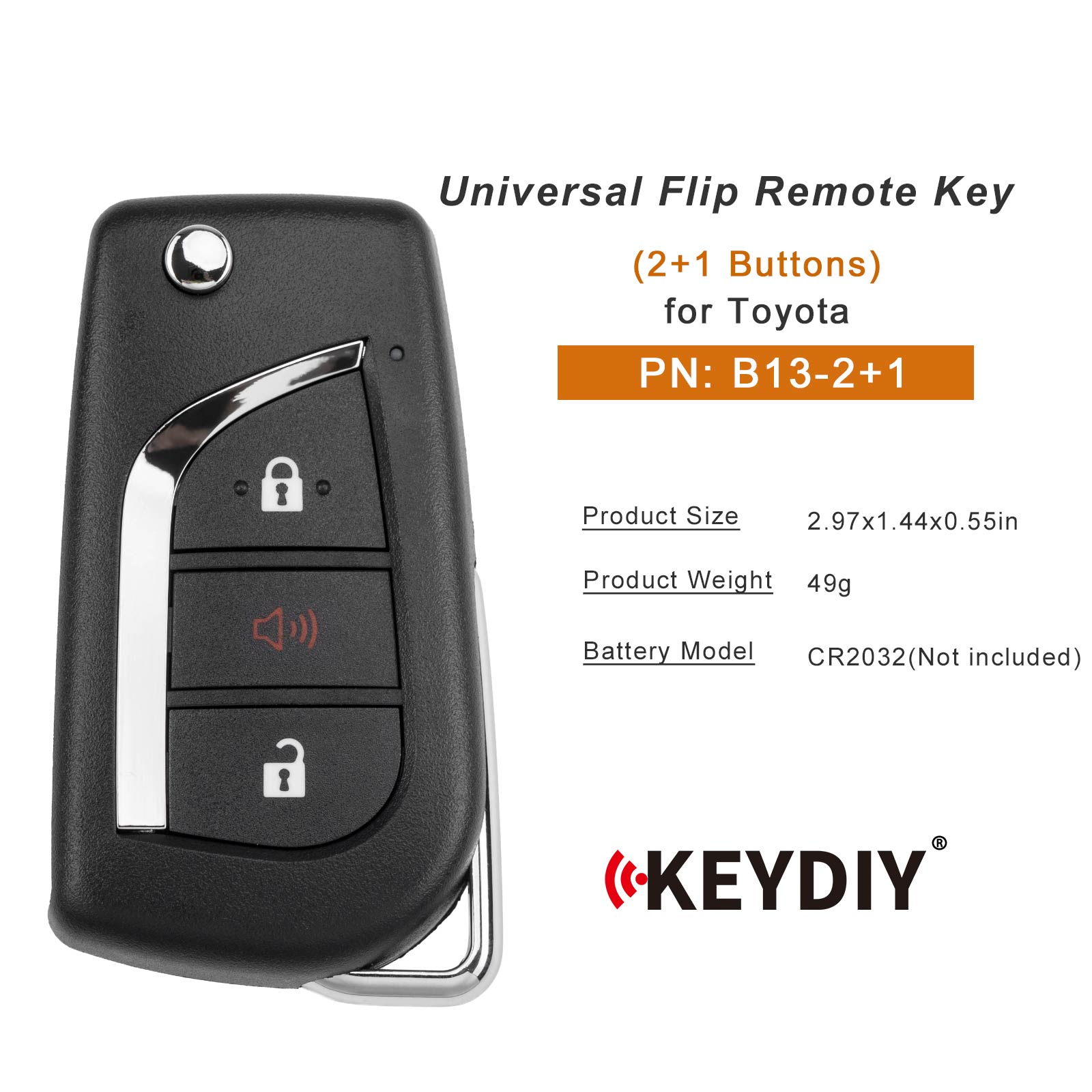 KEYDIY KD B13-2+1 Flip Remote Key for Toyota Type 2+1 Buttons