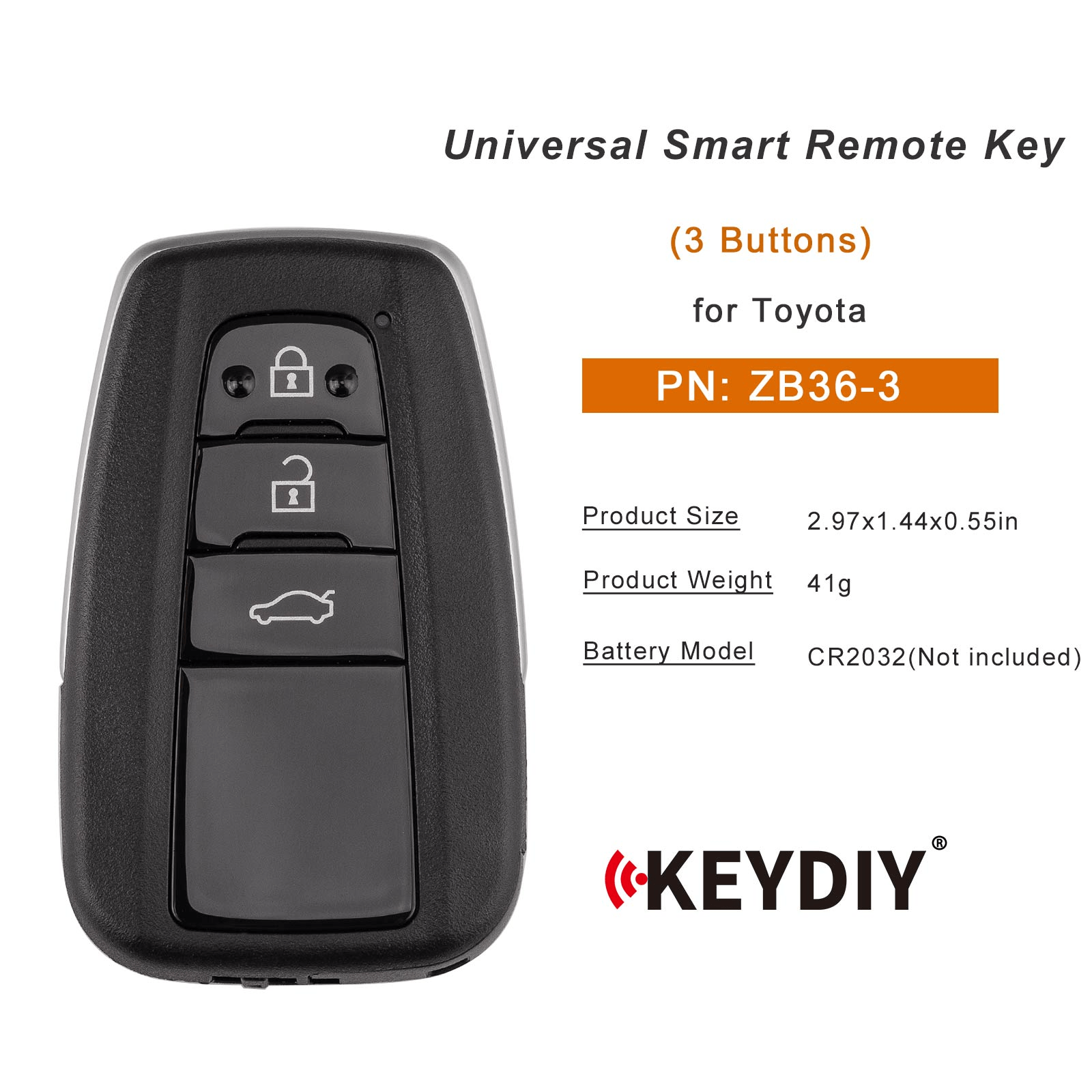 KEYDIY KD ZB36-3 Smart Remote Key for Toyota Type 3 Buttons