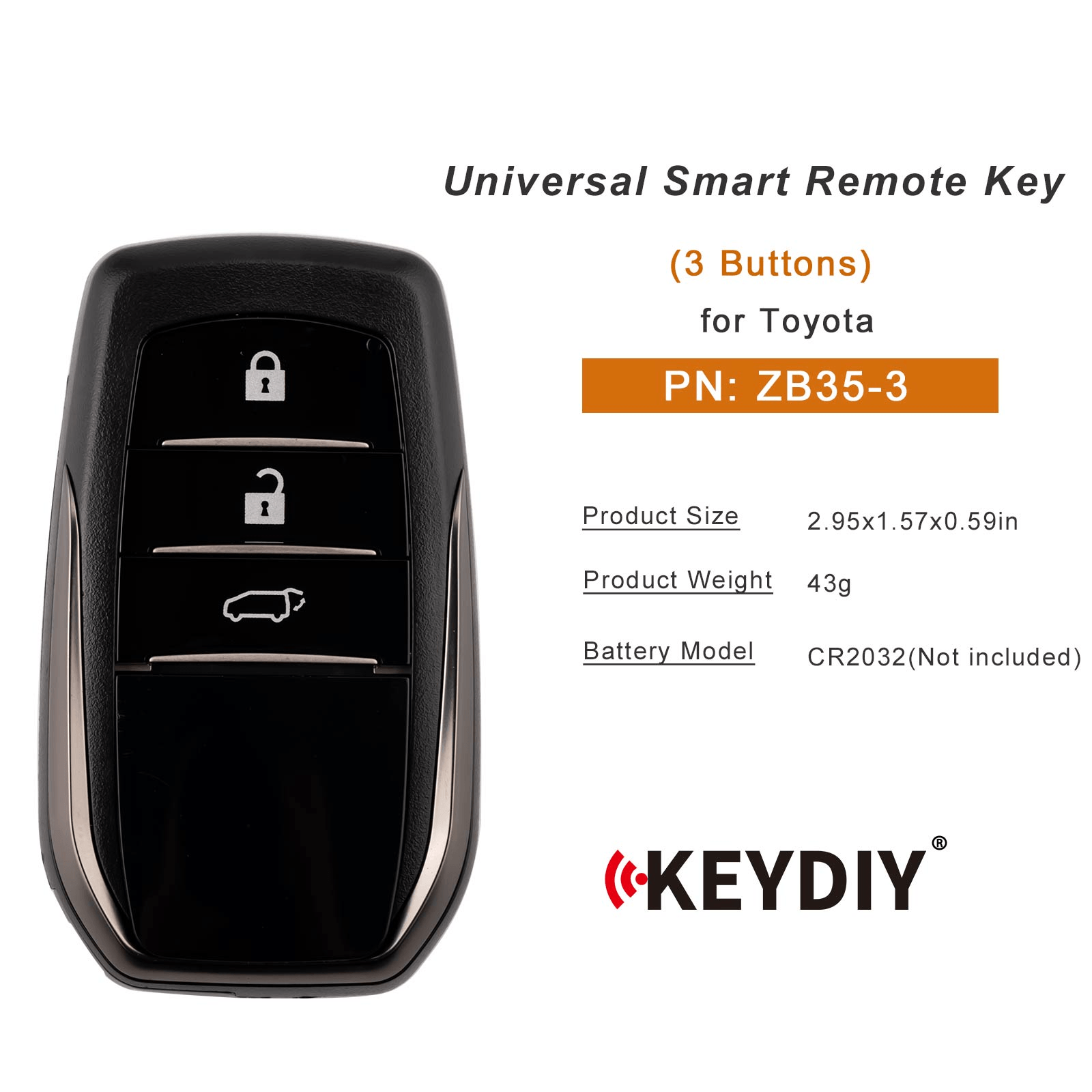 KEYDIY KD ZB35-3 Smart Remote Key for Toyota Type 3 Buttons