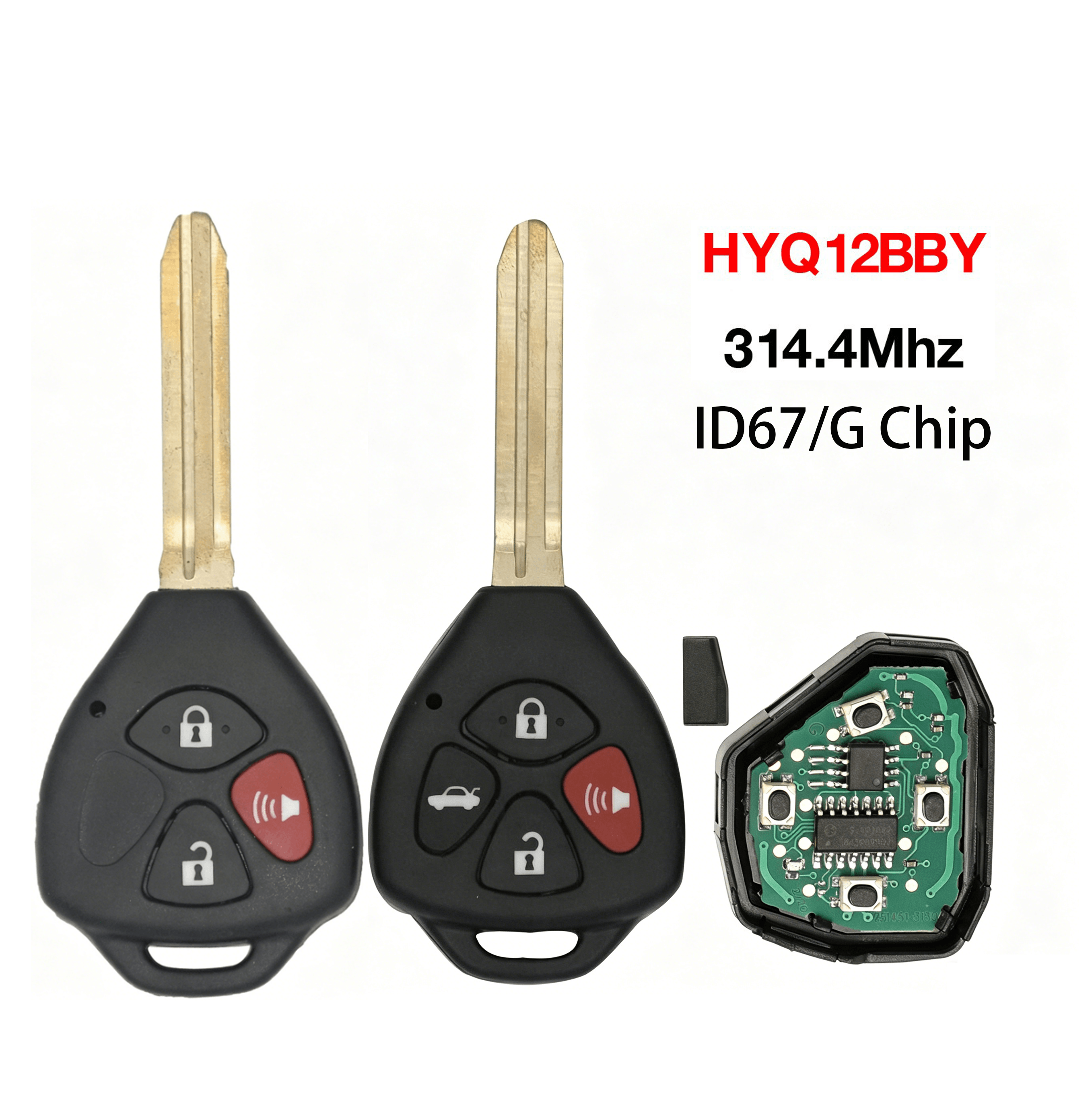 3/4 Buttons Straight Remote Car Key Fob 314MHz ID67 Transponder Chip FCC HYQ12BBY For Toyota
