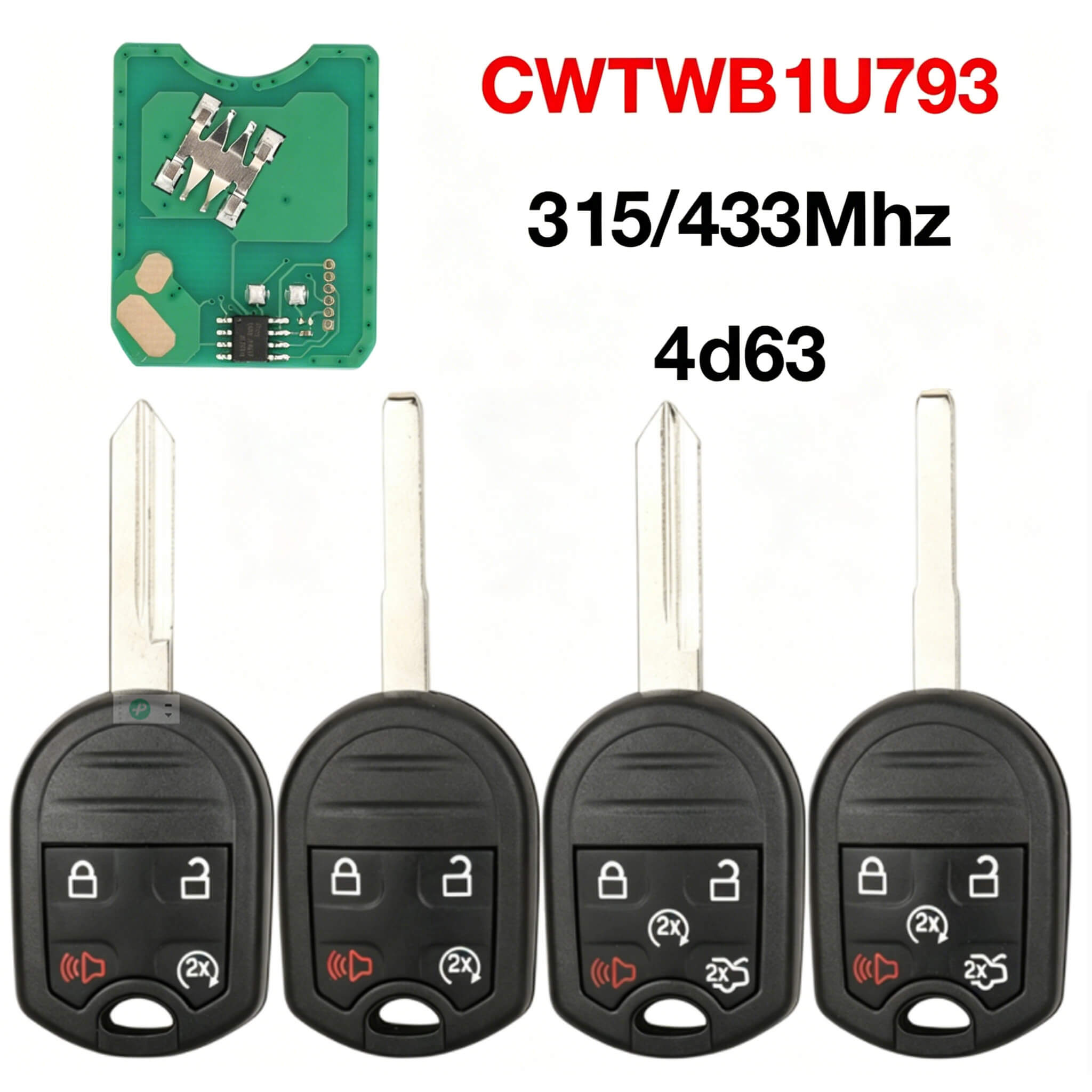 4/5 Button Remote Car Key CWTWB1U793 315/433MHz ID63 Chip For Ford