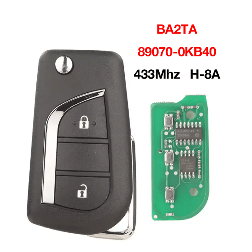2 Buttons Flip Remote Car Key Fob BA2TA 433MHz With H-8A Transponder Chip For Toyota Hilux