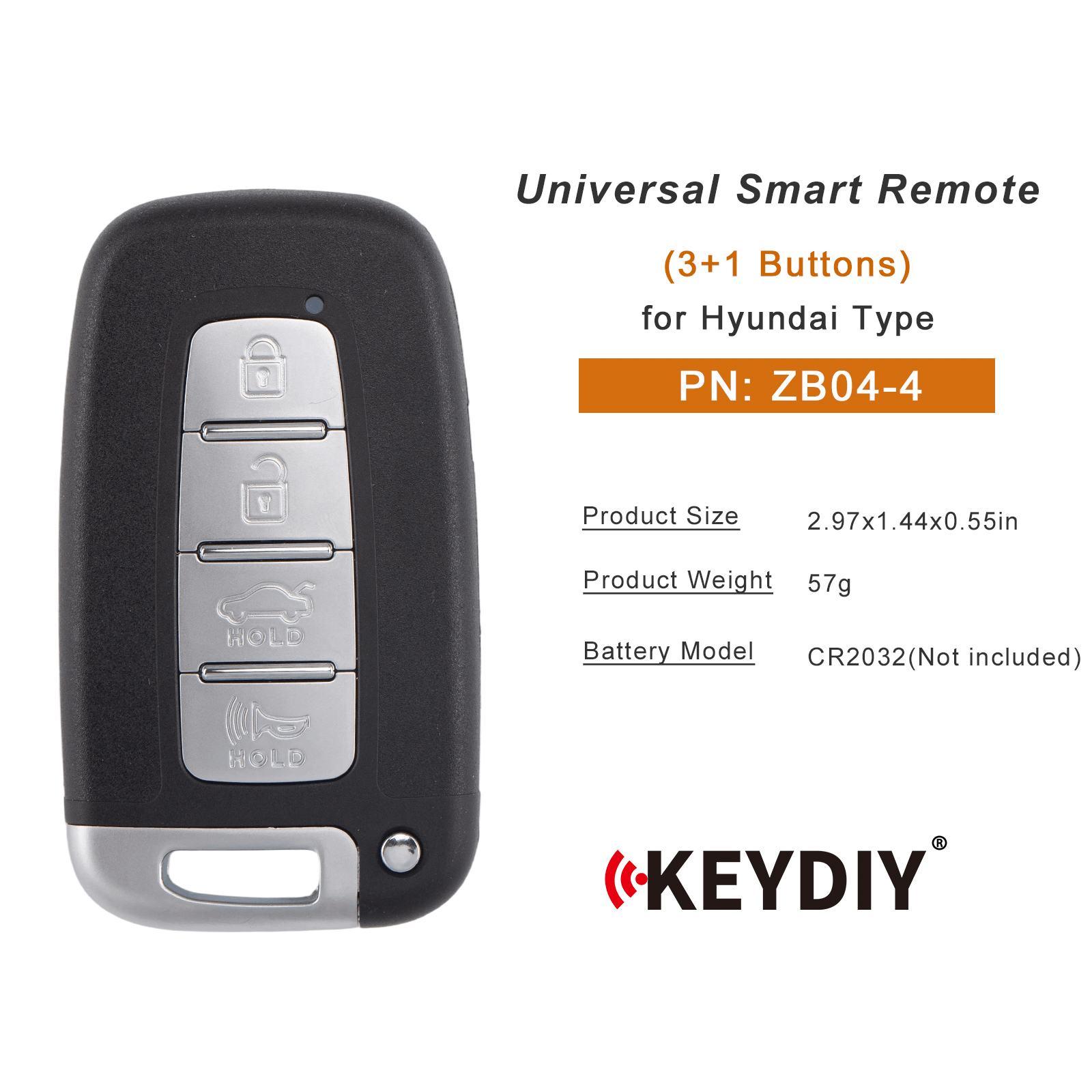 KEYDIY KD ZB04-4 Smart Remote Key for Hyundai Type 3+1 Buttons (Middle Slot)