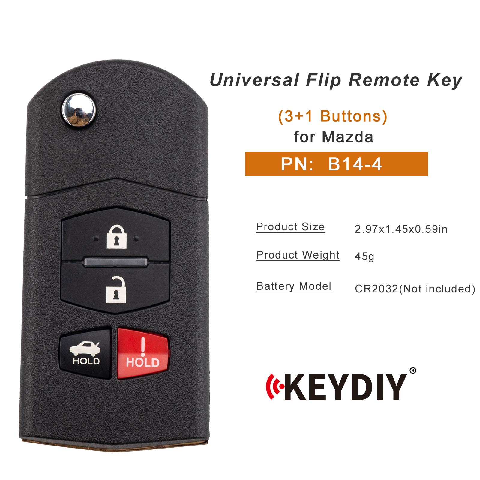 KEYDIY KD B14-4 Flip Remote Key for Mazda Type 3+1 Buttons