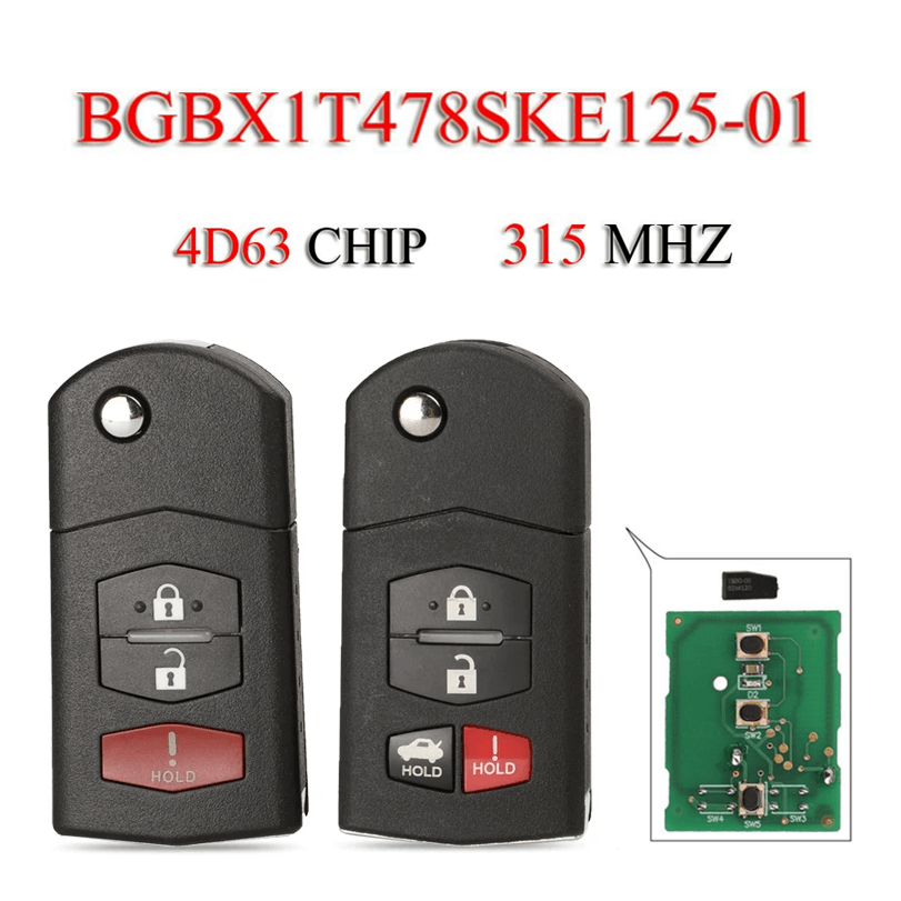 3/4 Button Folding Remote Car Key 315MHz BGBX1T478SKE125-01 For Mazda