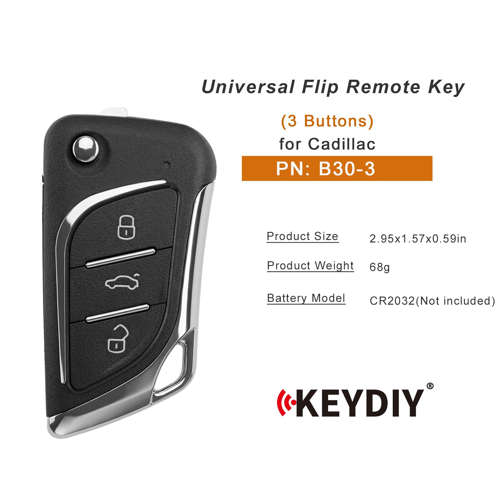 KEYDIY KD B30-3 Flip Remote Key for Cadillac Type 3 Buttons