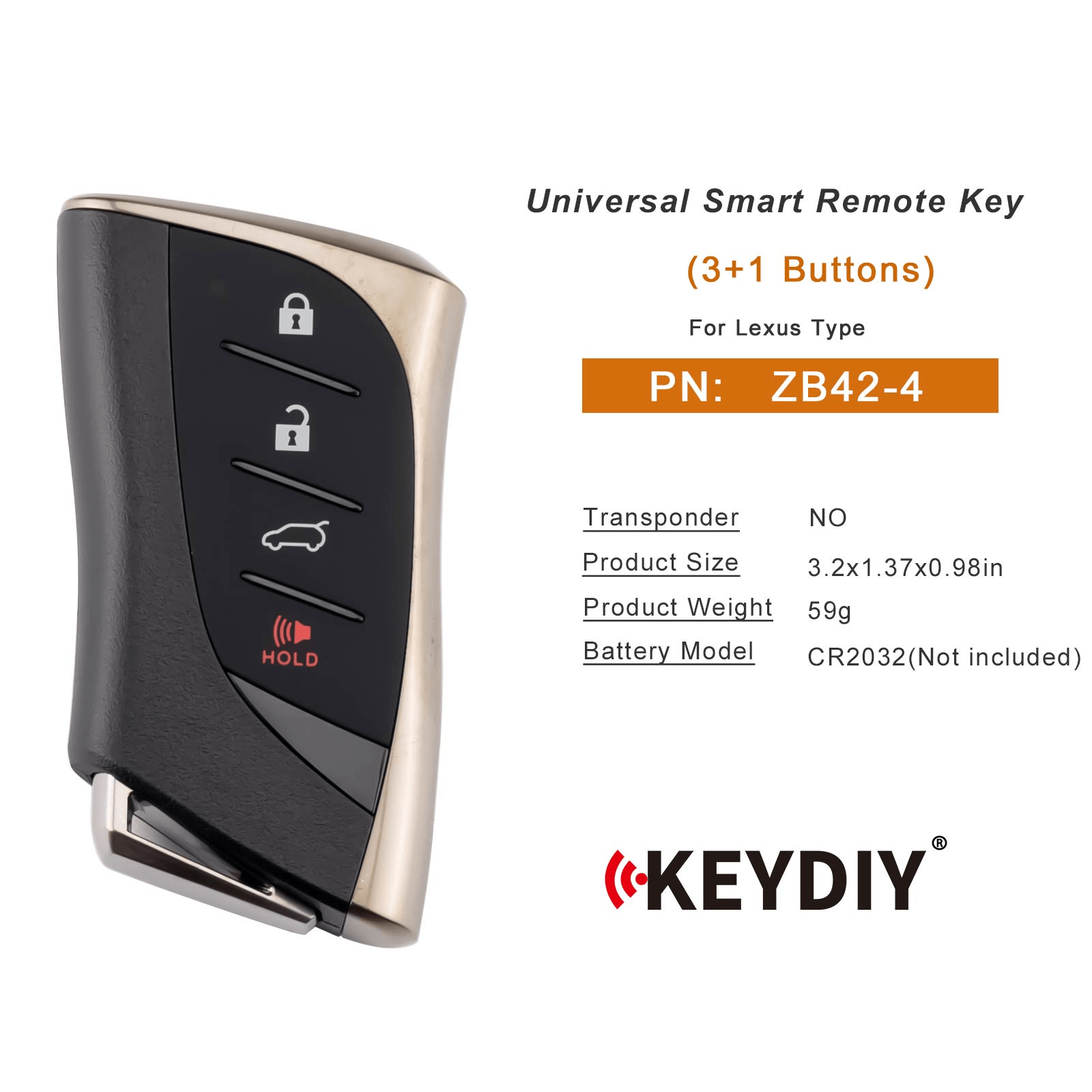 KEYDIY KD ZB42-4 Smart Remote Key for Lexus Type 3+1 Buttons