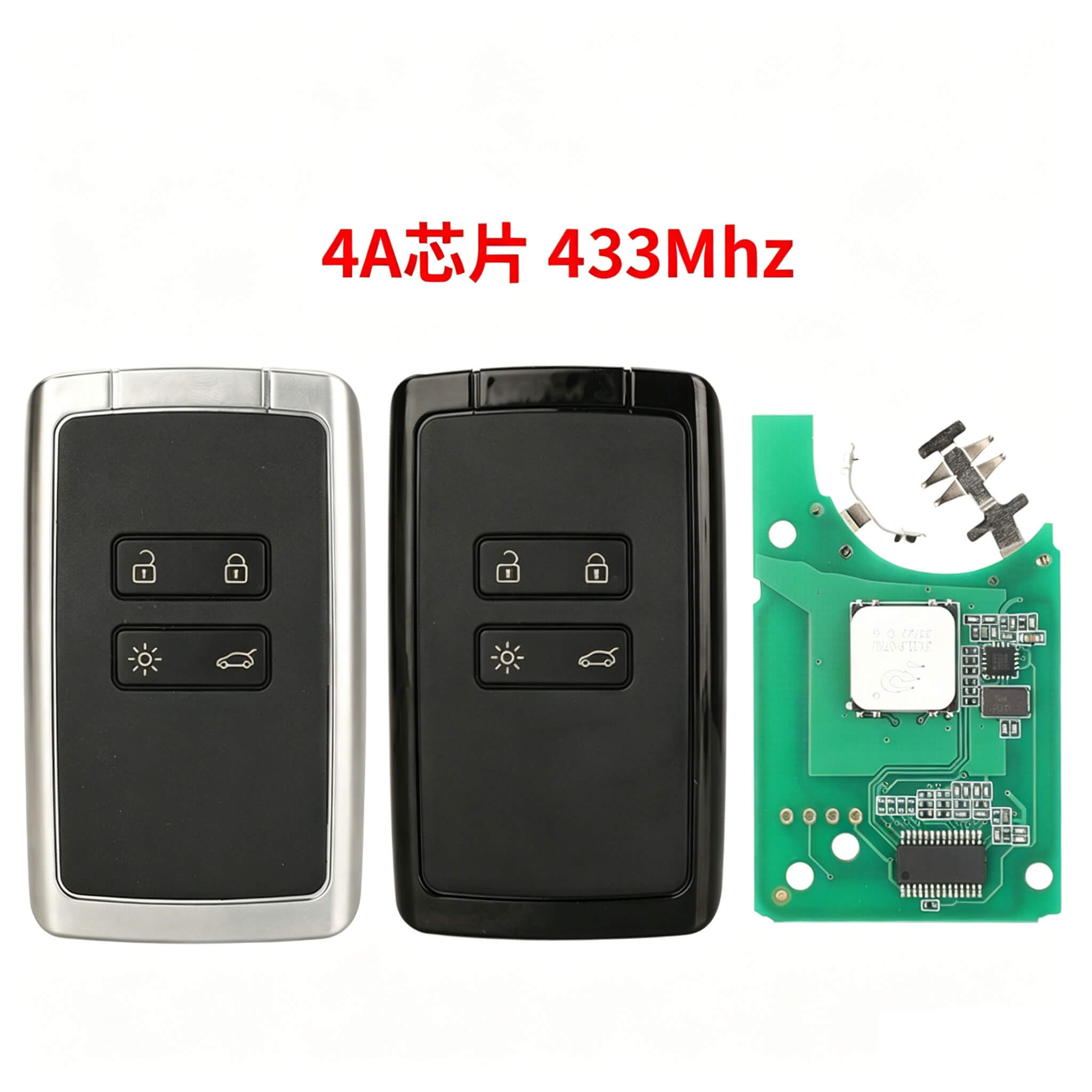 4 Button Smart Car Remote Key 434MHz 4A Chip Flat Back Silver Black For Renault