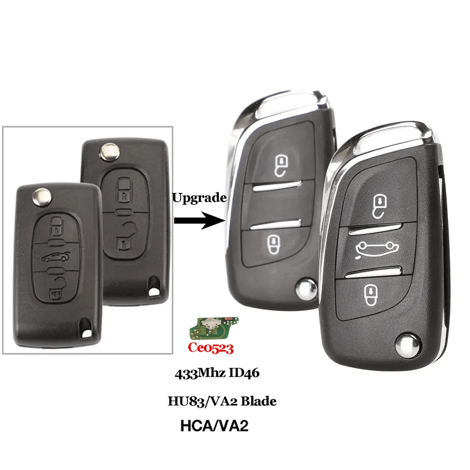 2/3 Buttons Modified Flip Remote Car Key ASK/FSK VA2 HU83 Blade CE0536 For Peugeot Citroen