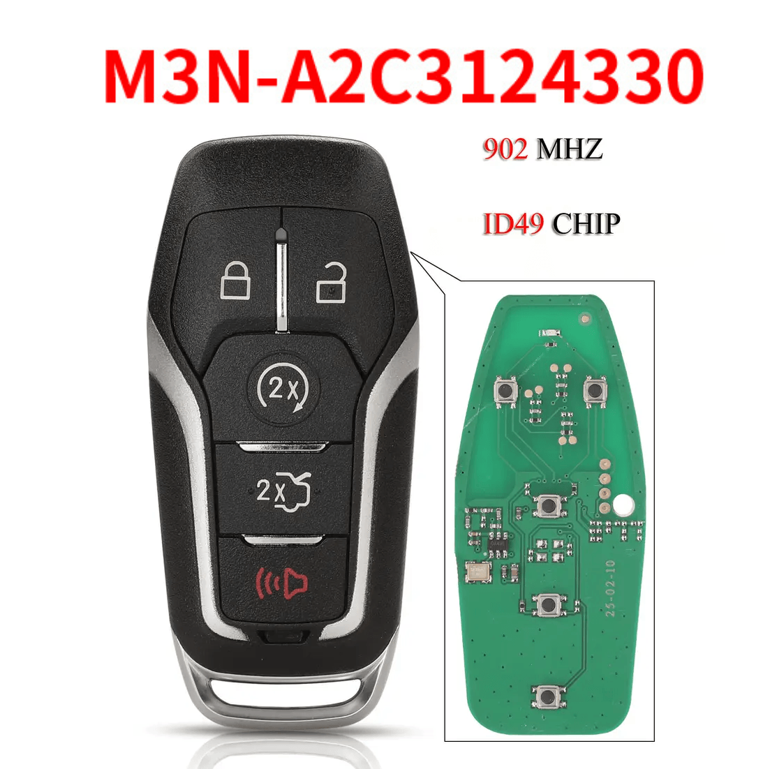 5 Button Smart Card Remote Car Key 902MHz ID49 Chip M3N-A2C3124330 For Ford