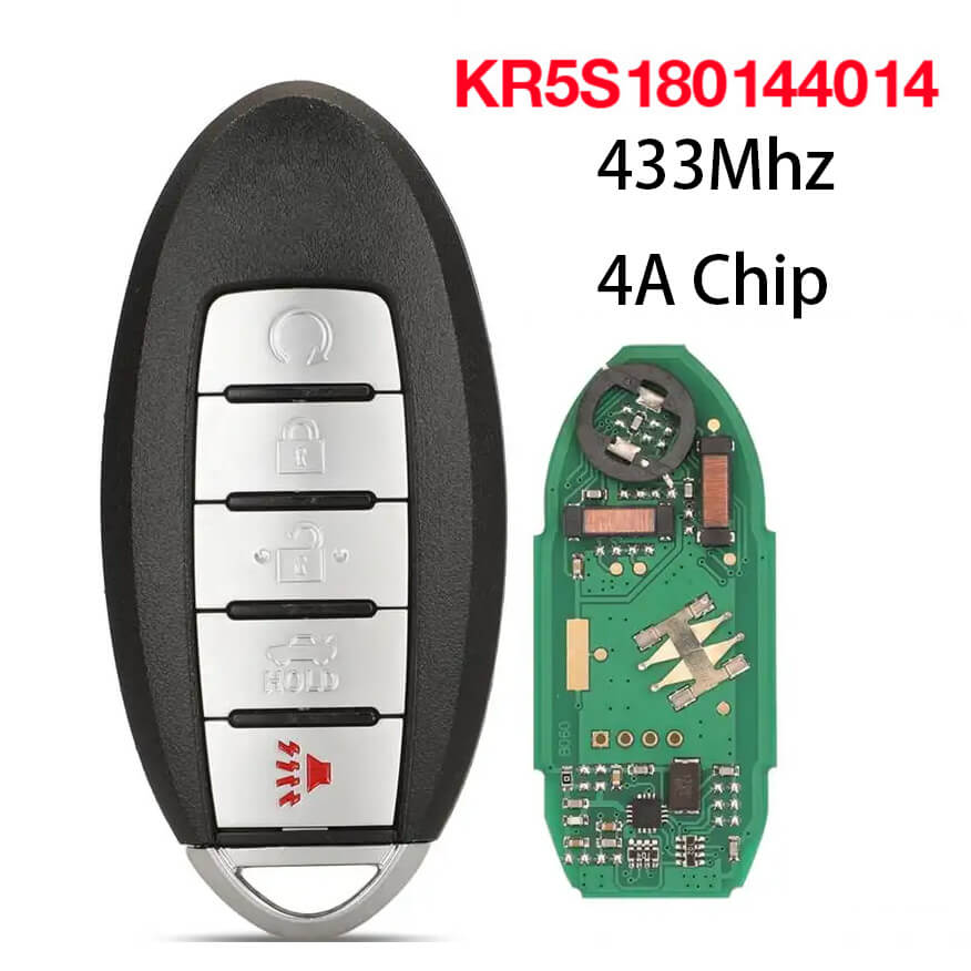 5 Button Remote Key 4A Chip 433MHz KR5S180144014 S180144310 For Nissan(With Groove)