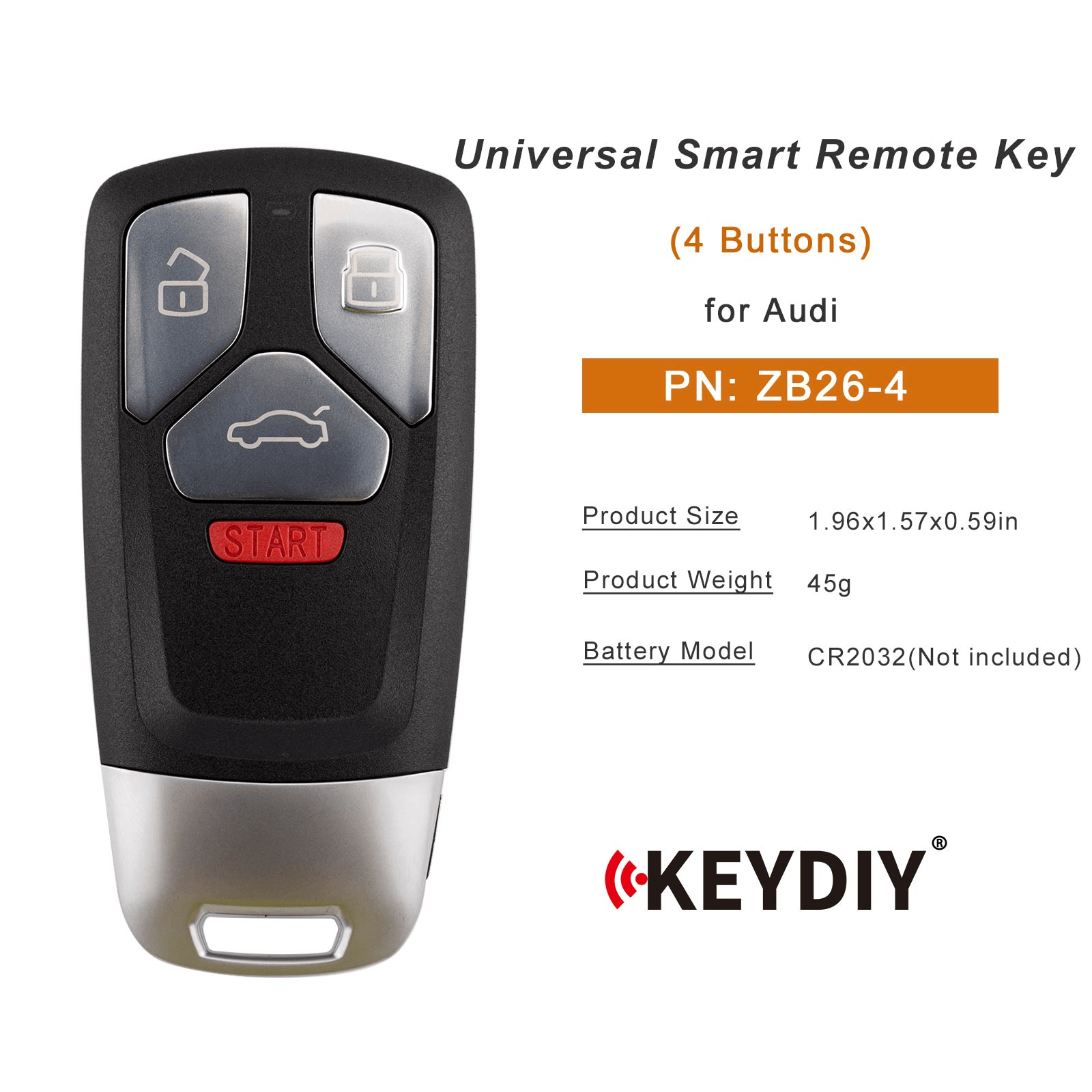 KEYDIY KD ZB26-4 Smart Remote Key for Audi Type 4 Buttons
