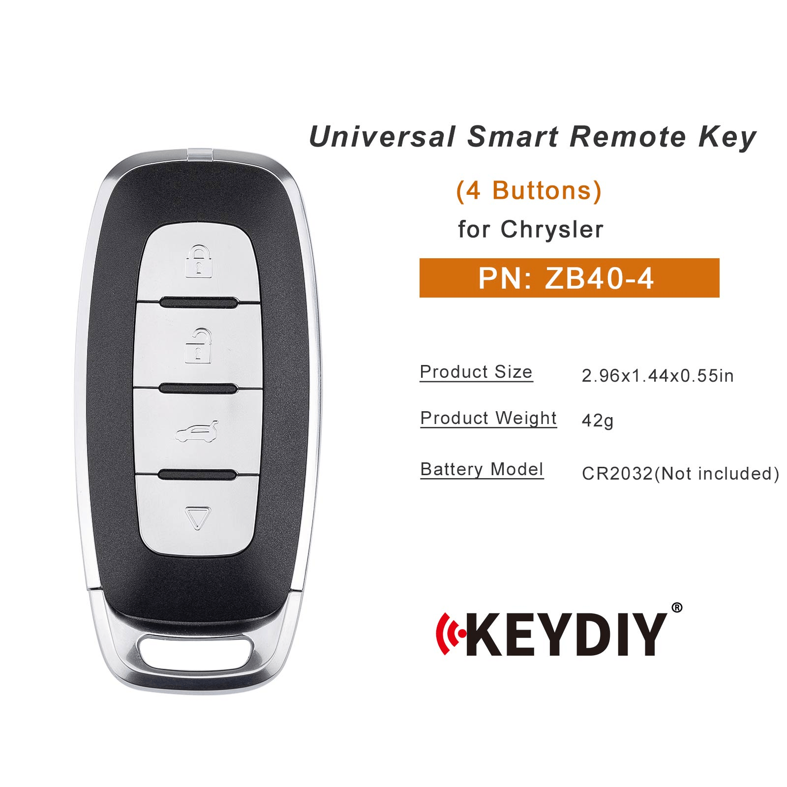 KEYDIY KD ZB40-4 Smart Remote Key for Chrysler Type 4 Buttons