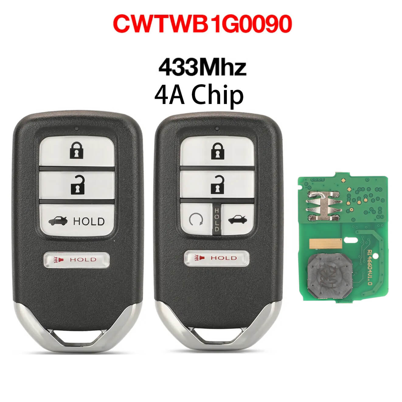 4/5 Button Smart Remote Key CWTWB1G0090 433MHz 4A Chip For Honda