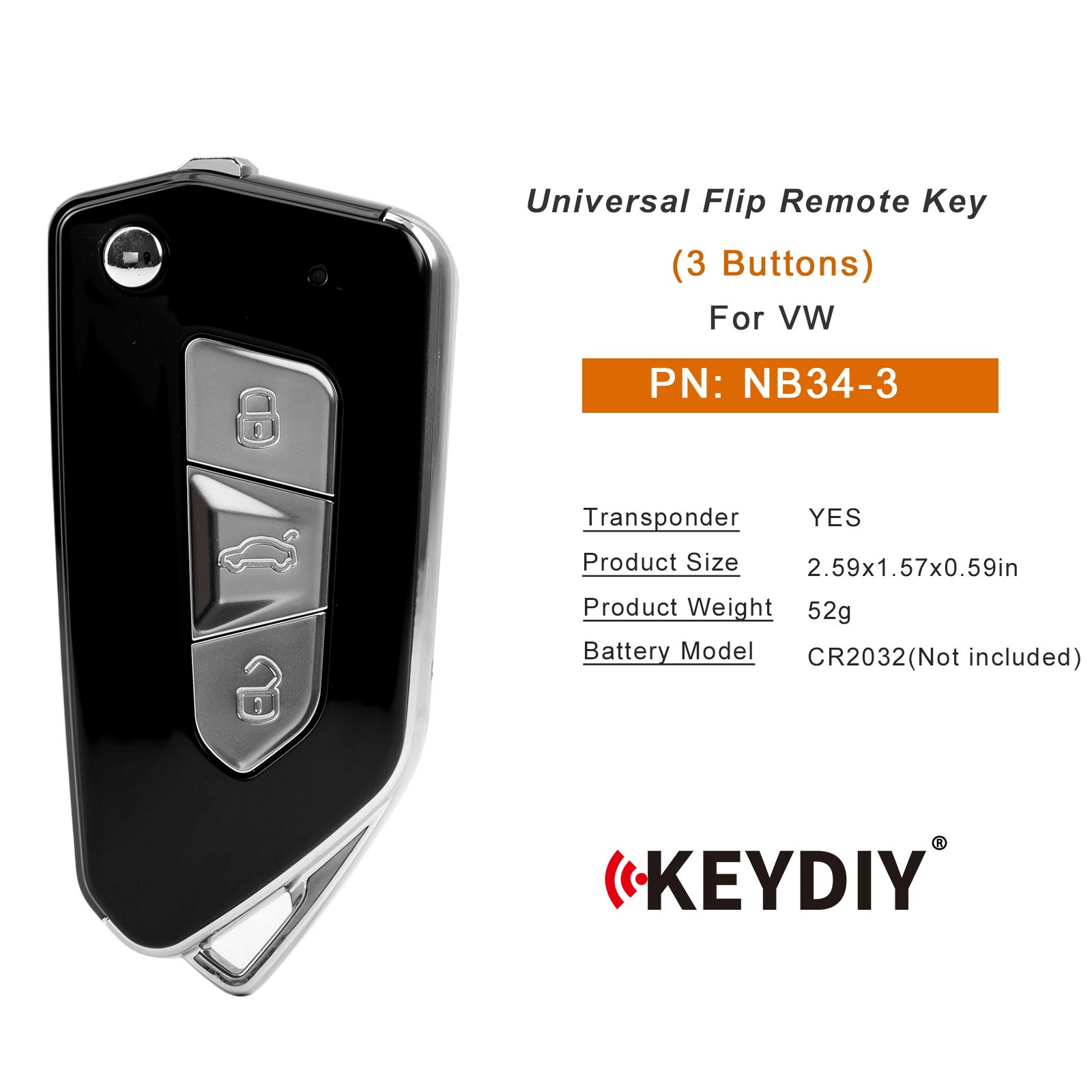 KEYDIY KD NB34-3 Flip Remote Key for VW Type 3 Buttons