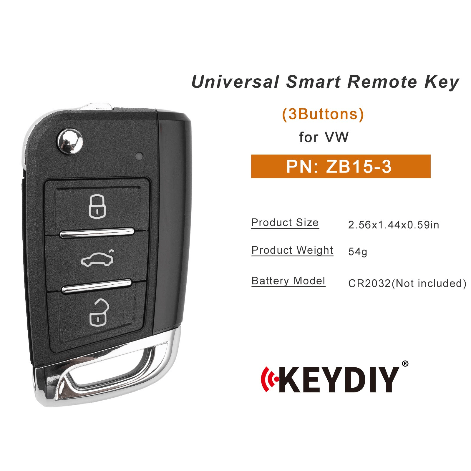 KEYDIY KD ZB15-3 Smart Flip Remote Key for VW Type 3 Buttons