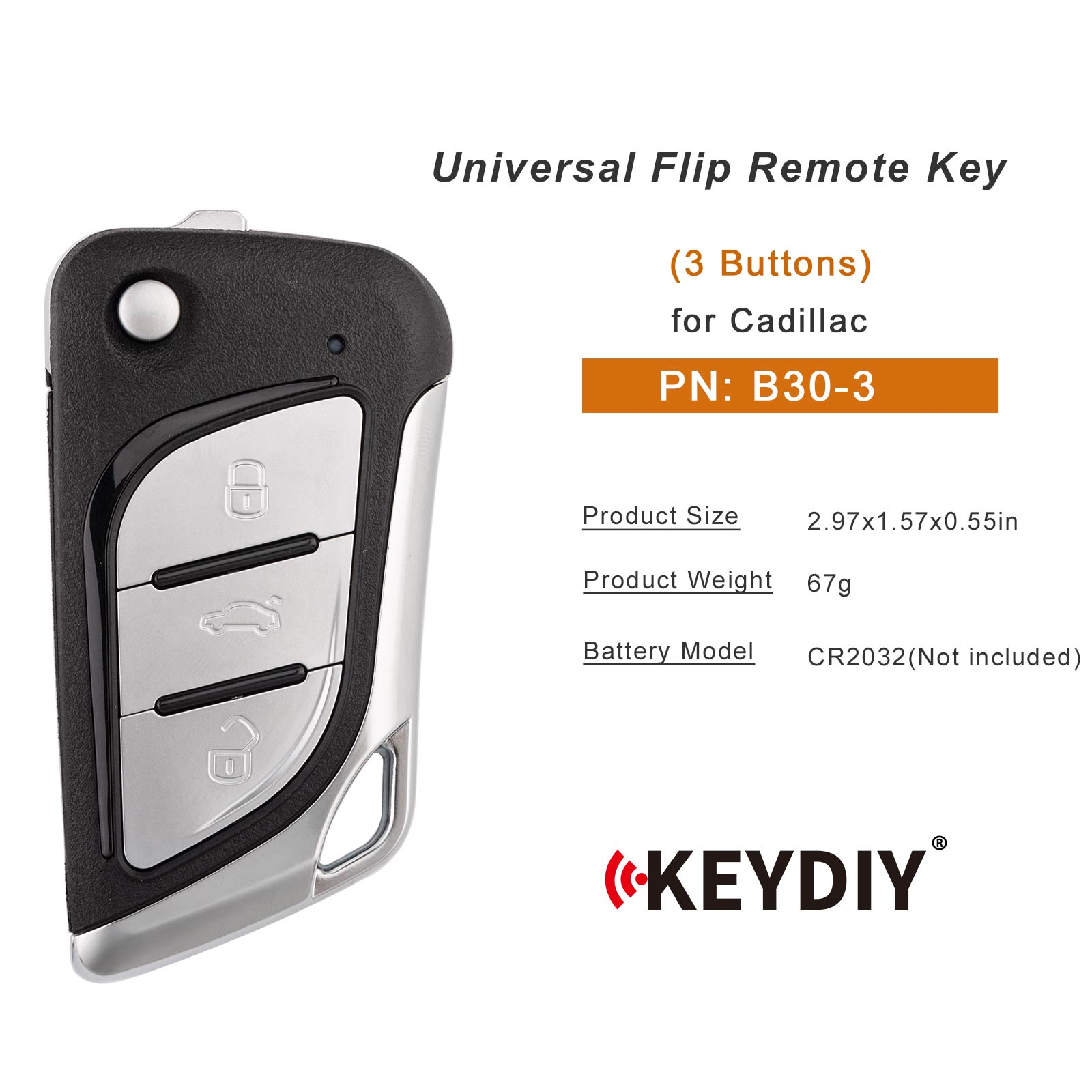KEYDIY KD B30-3 Flip Remote Key for Cadillac Type (Metal Button) 3 Buttons