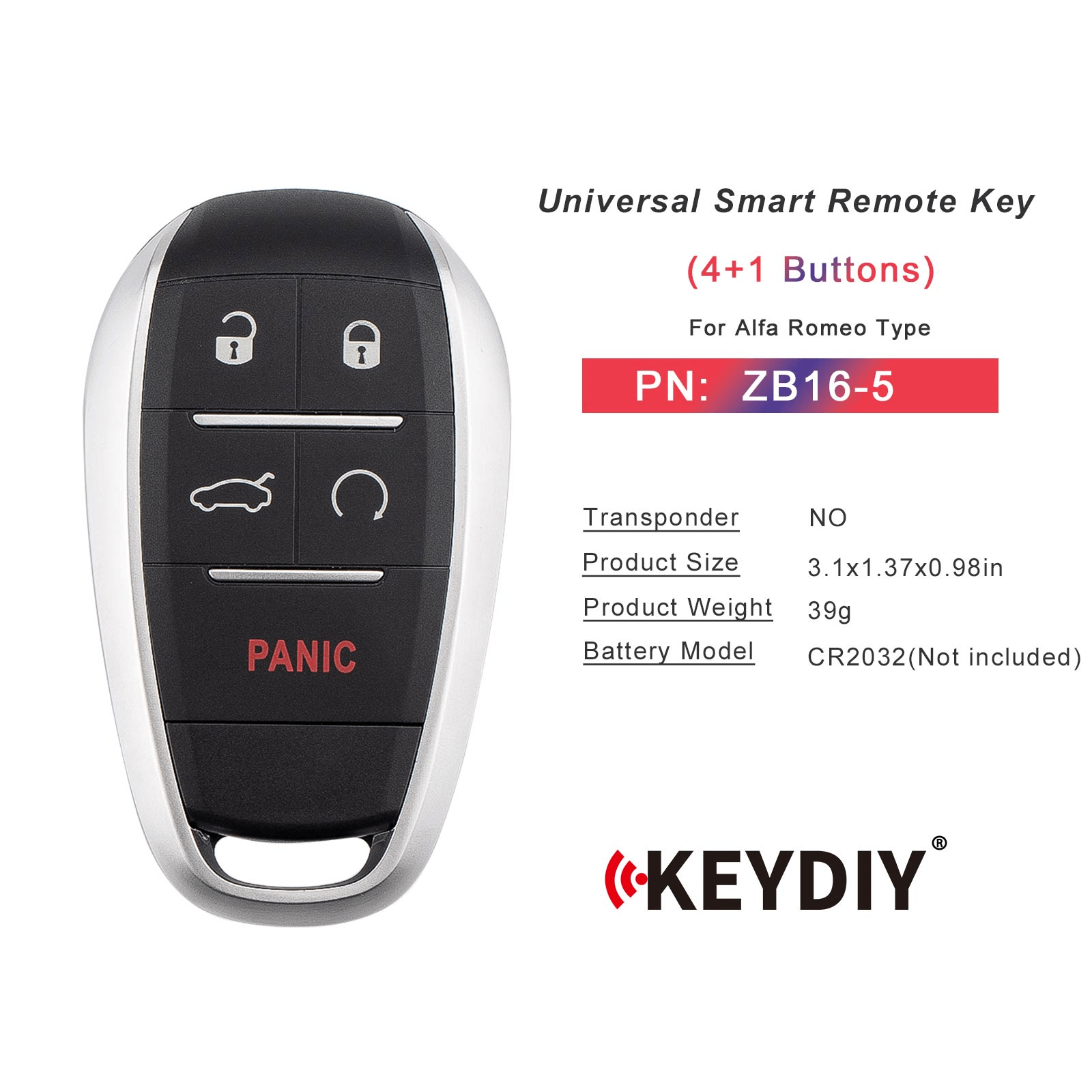 KEYDIY KD ZB16-5 Smart Remote Key for Alfa Romeo Type 4+1 Buttons