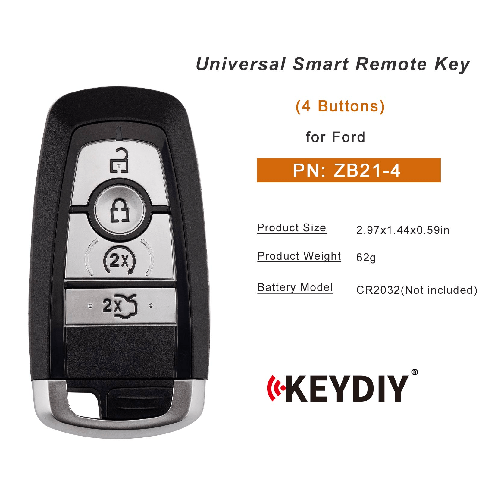 KEYDIY KD ZB21-4 Smart Remote Key for Ford Type 4 Buttons
