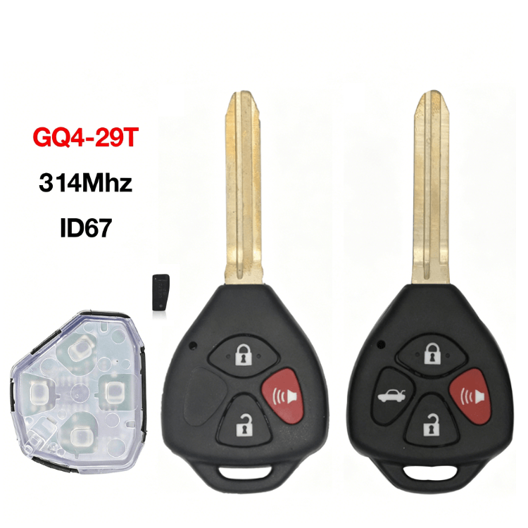 3/4 Buttons Straight Remote Car Key Fob 314MHz ID67 Transponder Chip FCC GQ4-29T For Toyota