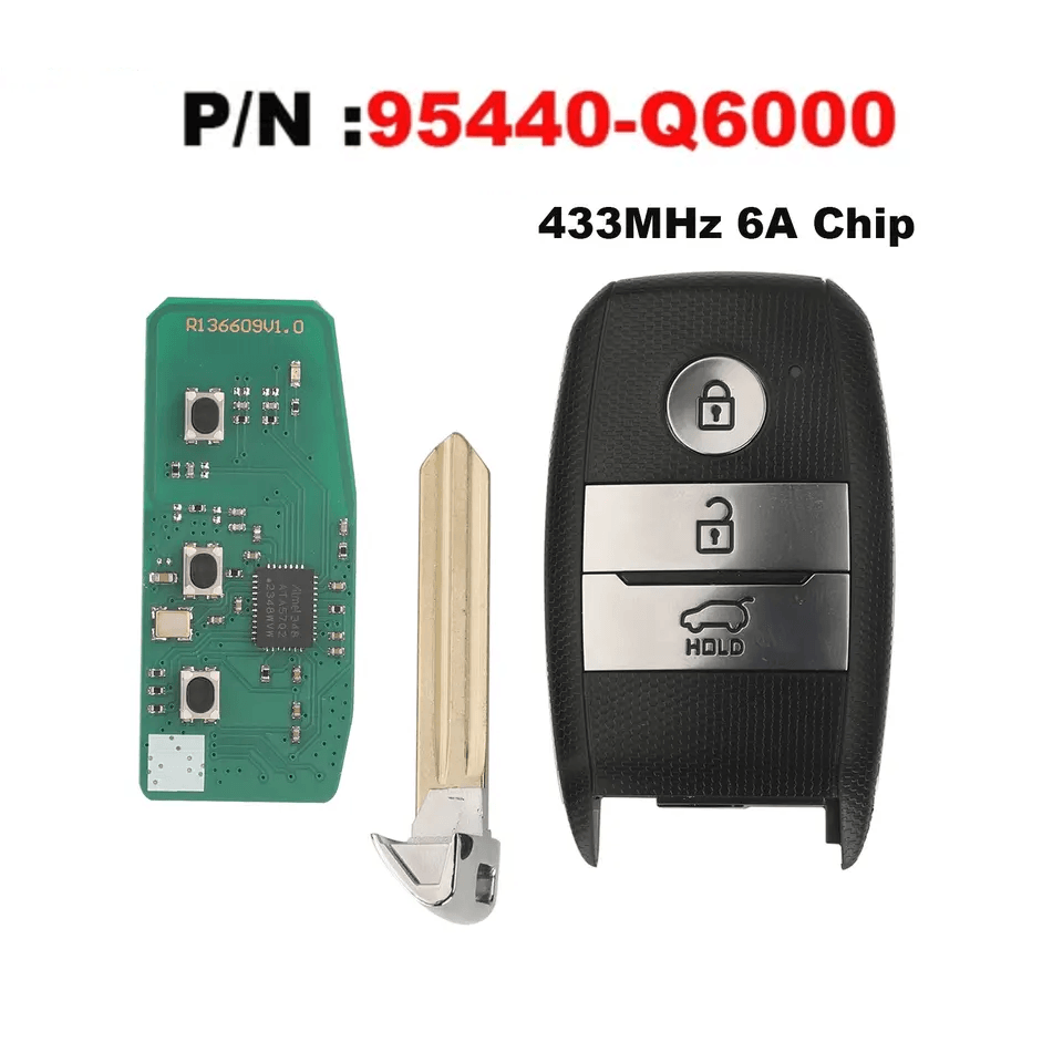 3 Buttons Smart Card Remote Car Key, 433mhz With 6a Chip, 95440-Q6000 For Kia