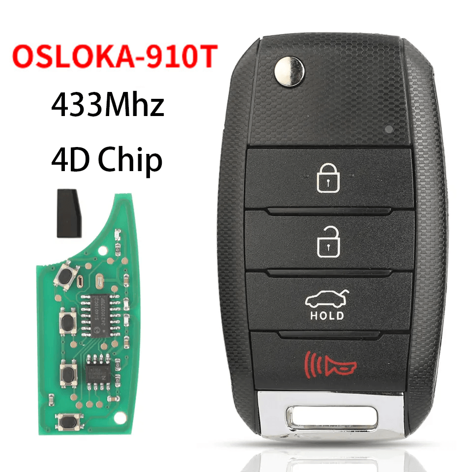 4 Buttons Flip Folding Remote Car Key, 433mhz With 4D Chip, OSLOKA-910T For Kia
