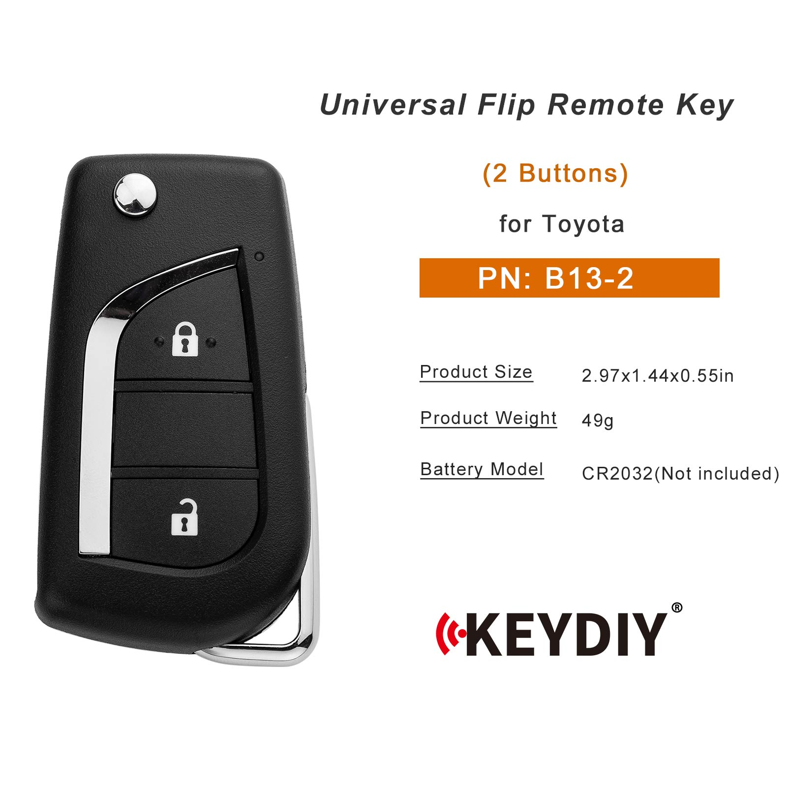 KEYDIY KD B13-2 Flip Remote Key for Toyota Type 2 Buttons
