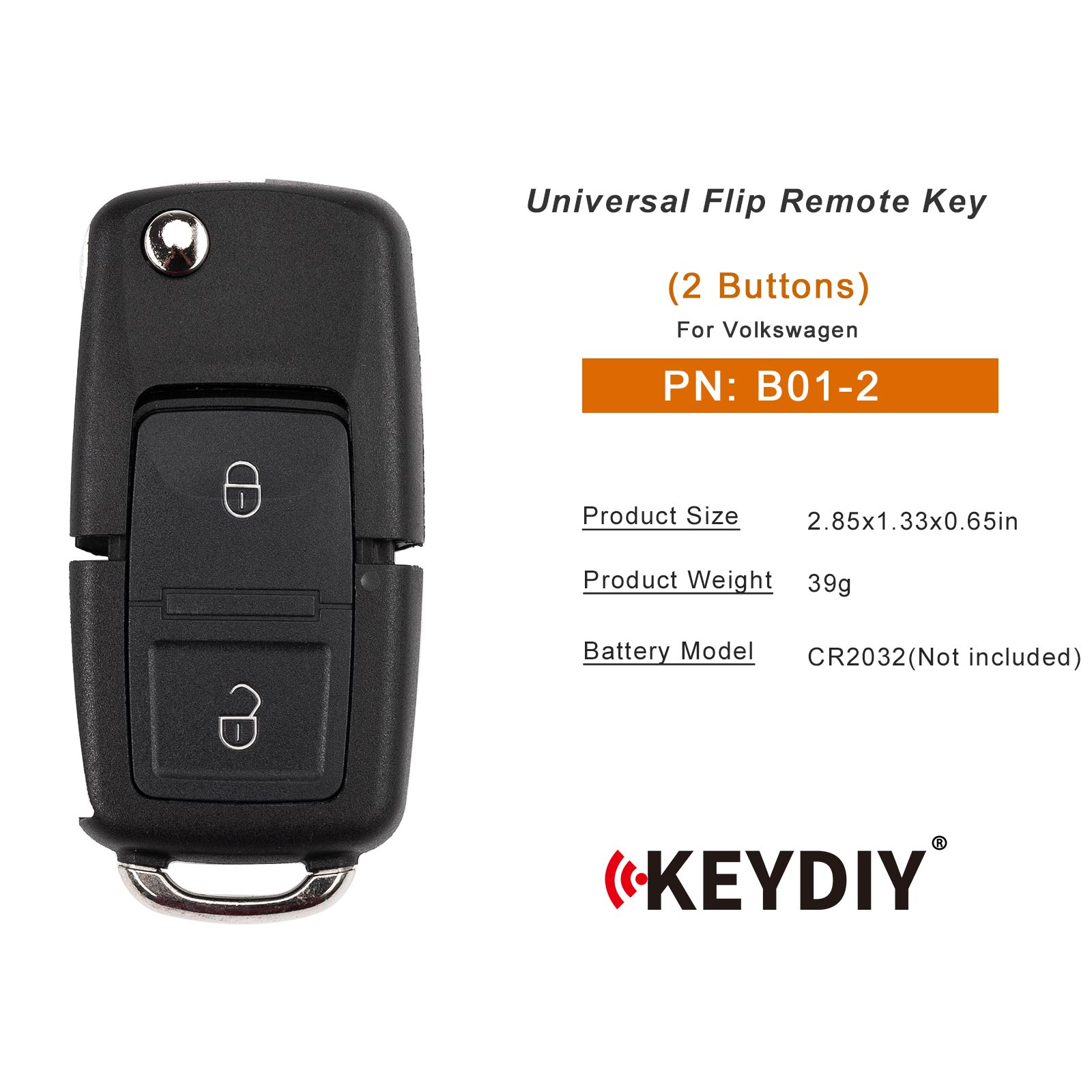 KEYDIY KD B01-2 Flip Remote Key for Volkswagen Type 2 Buttons