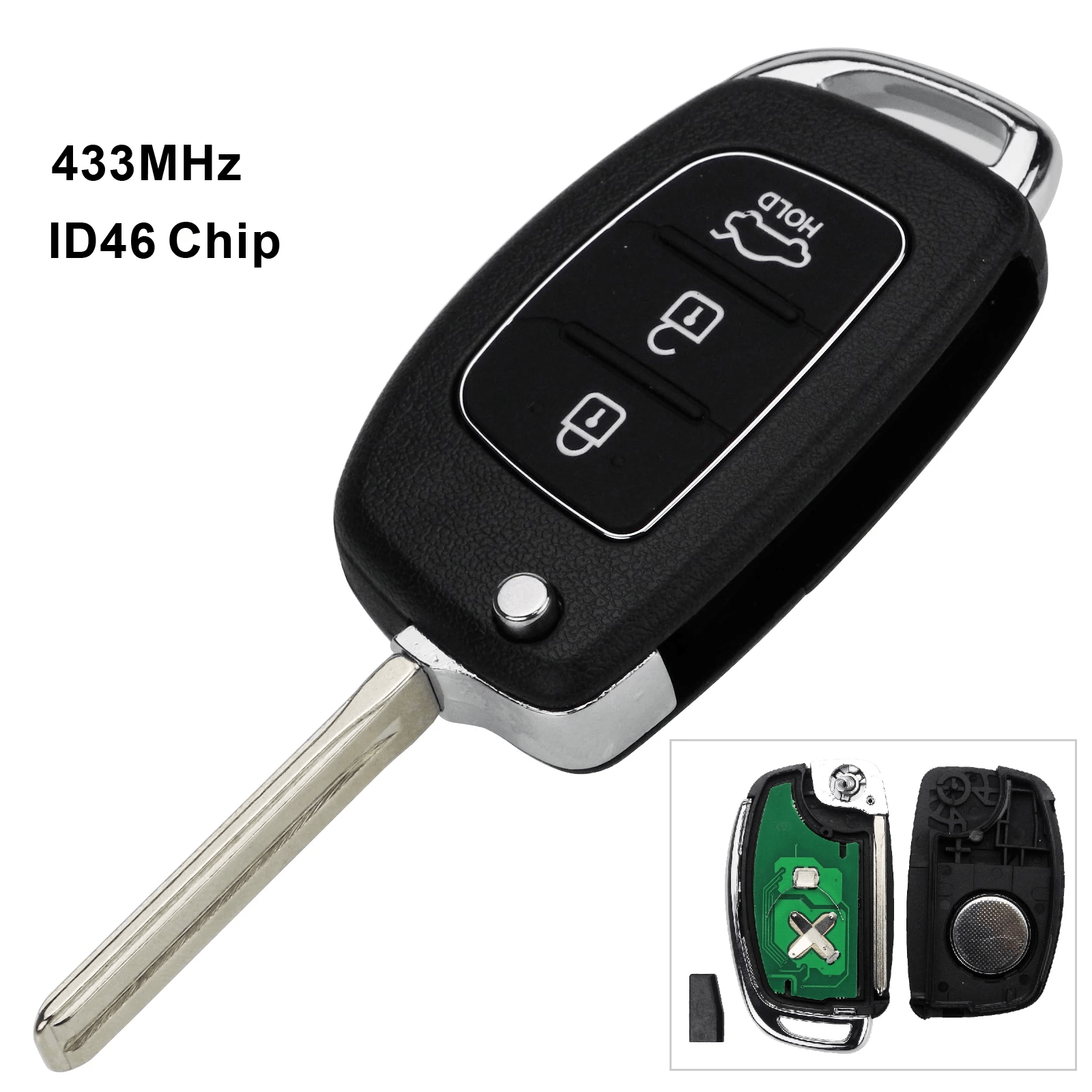 3 Buttons Flip Remote Car Key 433MHz ID46 Chip For Hyundai