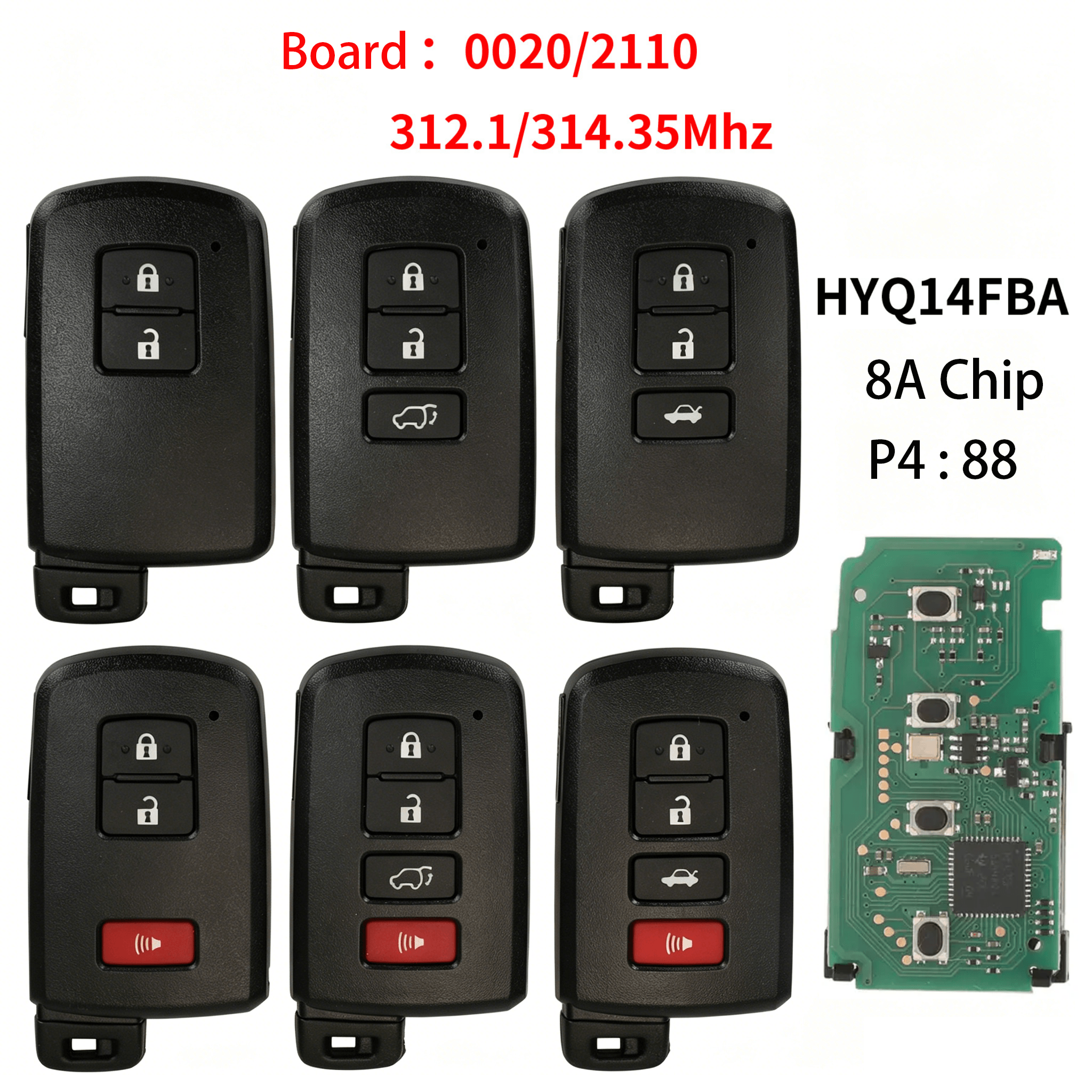 Remote Car Smart Key Fob 312/314MHz 8A Transponder Chip PCB 0020/2110 FCC HYQ14FBA For Toyota