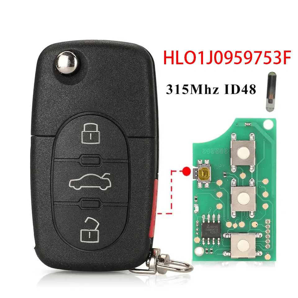 4 Buttons Flip Remote Car Key Fob 315MHz ID48 Transponder Chip OE HLO1J0959753F For Audi