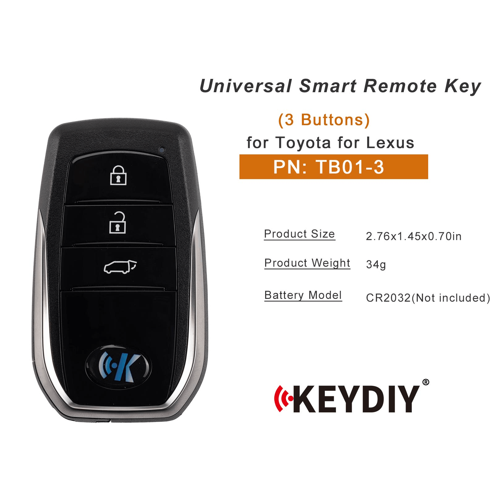 KEYDIY TB01-3 Smart Remote Key for Toyota Lexus With 8A Transponder 3 Buttons