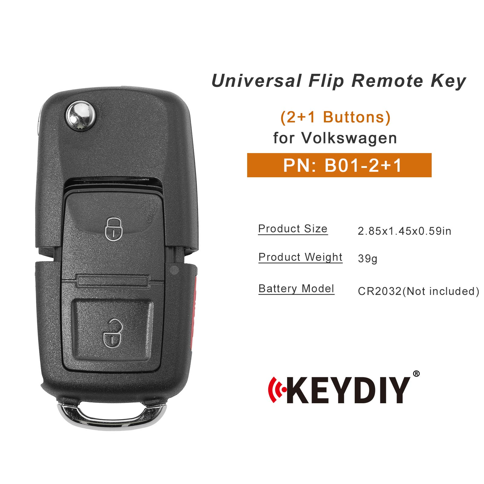 KEYDIY KD B01-2+1 Flip Remote Key for Volkswagen Type 2+1 Buttons