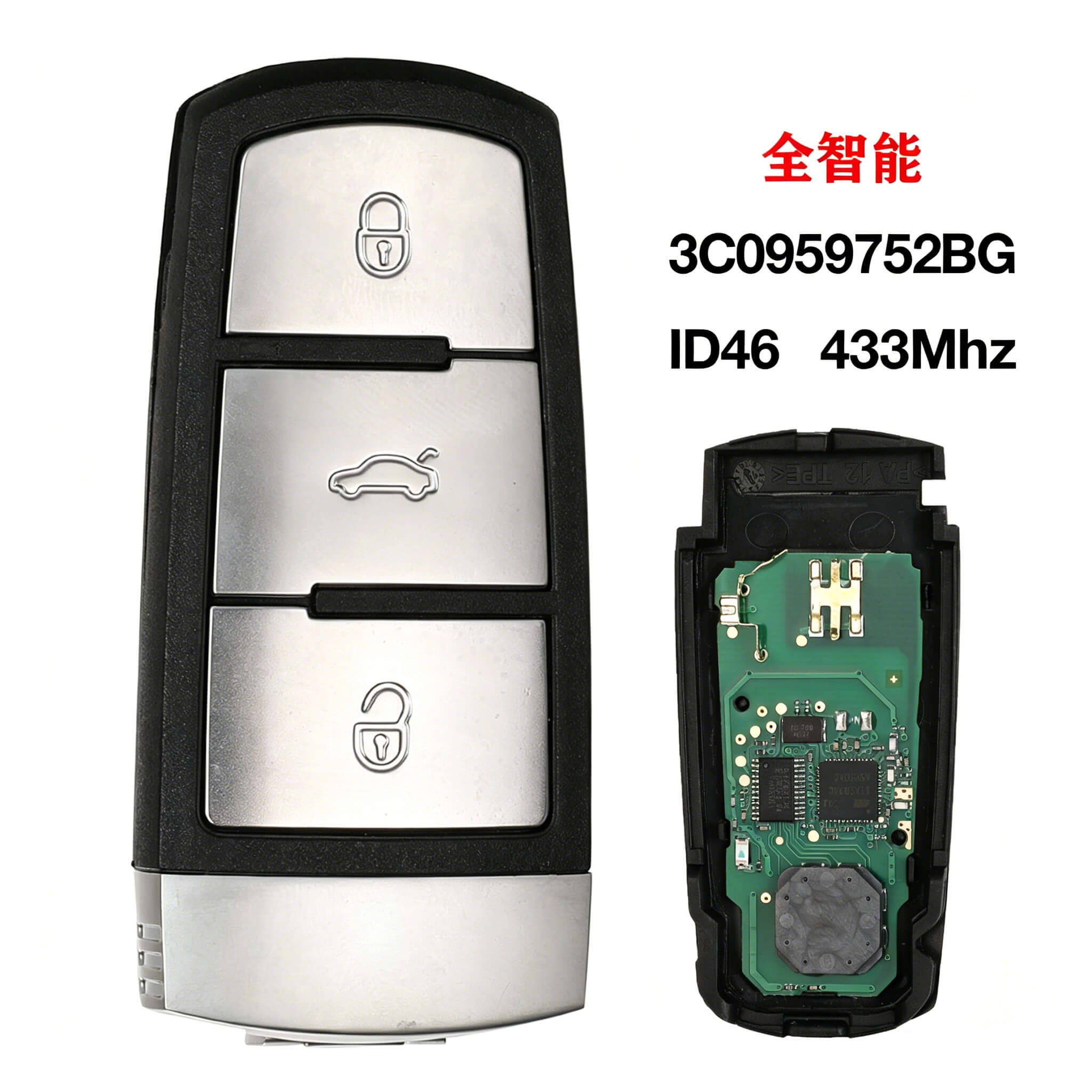 3 Button Smart Remote Car Key 433MHz ID46 Chip 3C0959752BG For Volkswagen