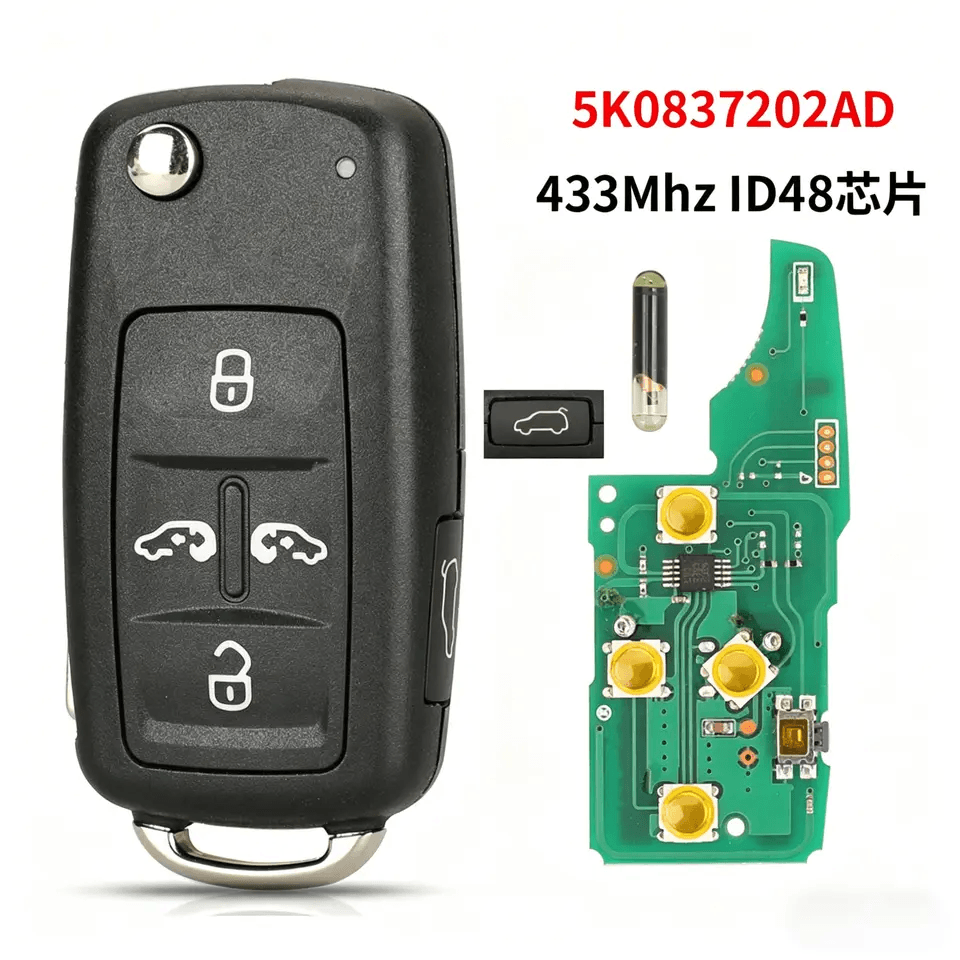 5 Buttons Folding Car Remote Key 433MHz ID48 Chip 5K0837202AD For Volkswagen