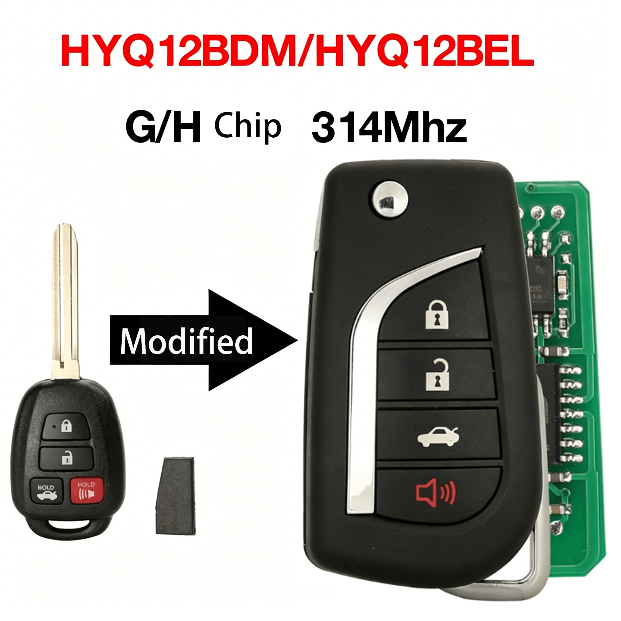 4 Buttons Modified Remote Car Key Fob 315MHz H/G Transponder Chip HYQ12BDM HYQ12BEL For Toyota