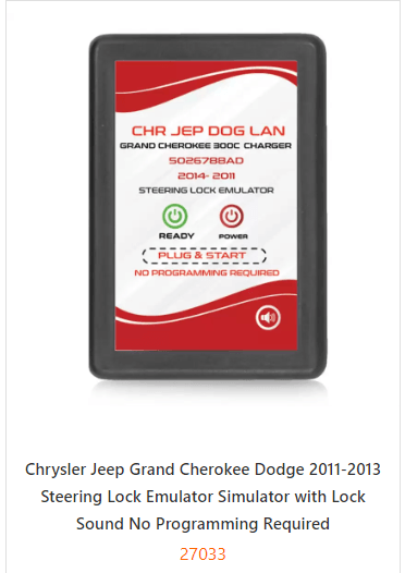 Chrysler Jeep Grand Cherokee Dodge 2011-2013 Steering Lock Emulator Simulator with Lock Sound No Programming Required
