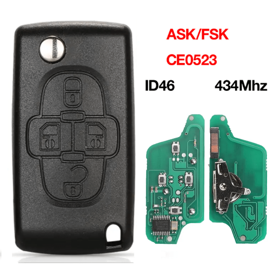 3 Buttons Flip Remote Car Key 433MHz ASK FSK ID46 Transponder Chip CE0523 For Peugeot Citroen