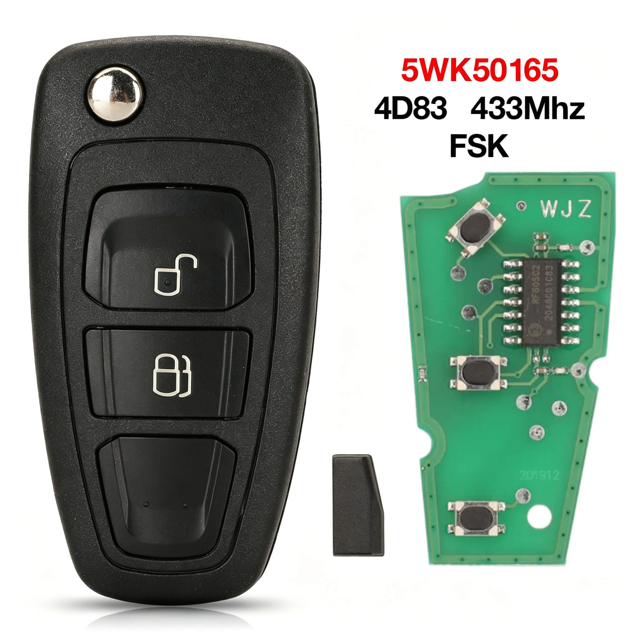 2 Button Flip Remote Car Key 434MHz 4D63 Chip 5WK50165 For Ford