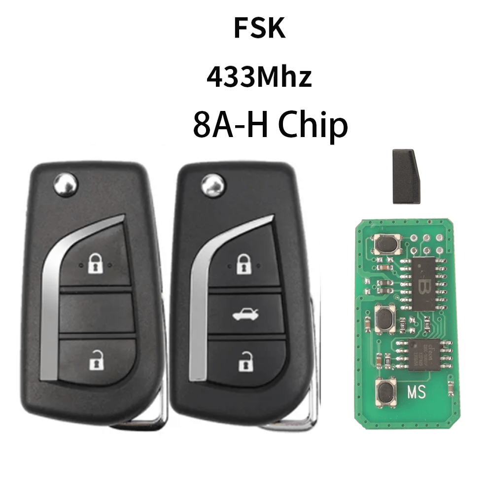 Remote Car Key Fob 433MHz ID8A-H Transponder Chip FSK Signal VA2 Blade For Toyota Corolla