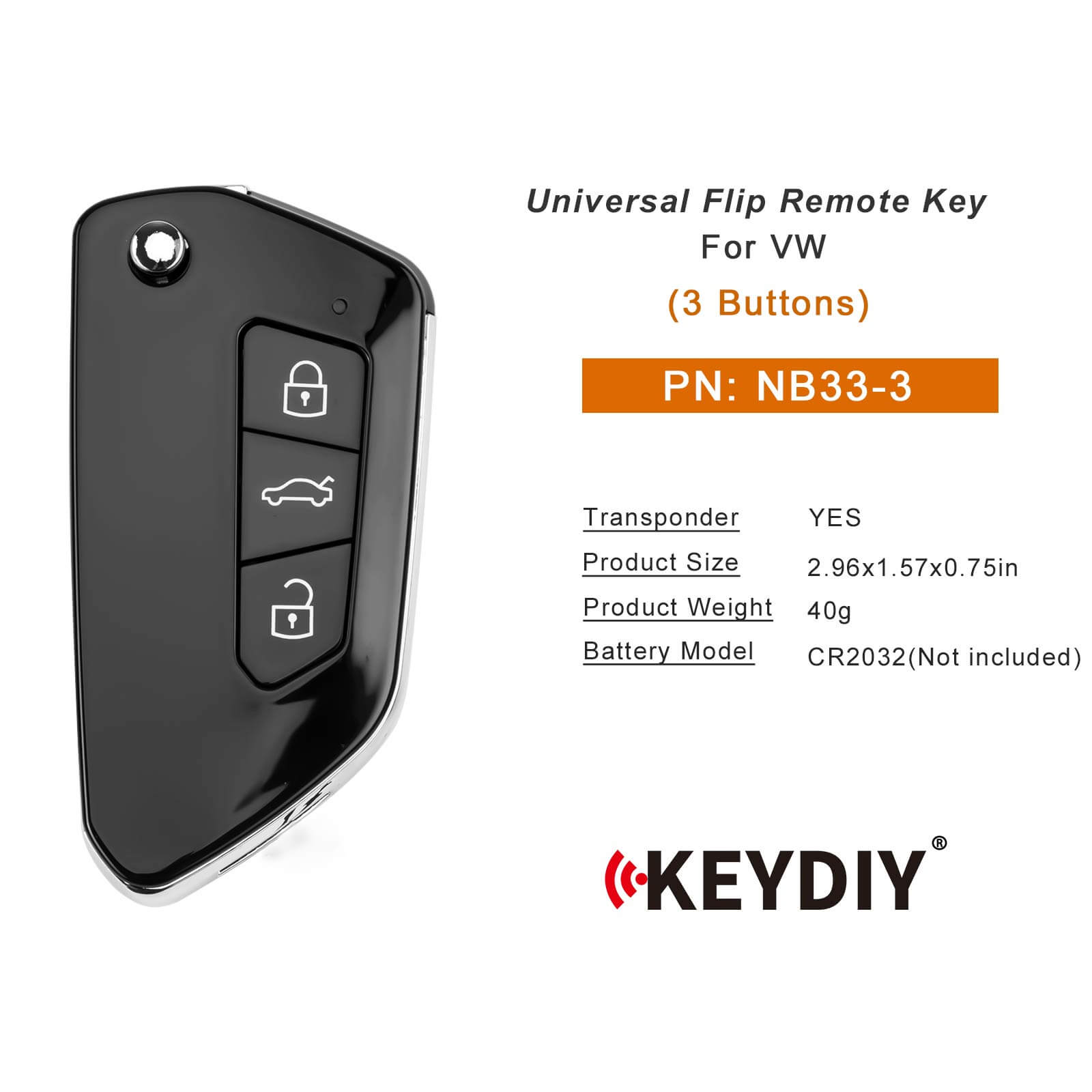 KEYDIY KD NB33-3 Flip Remote Key for VW Type 3 Buttons