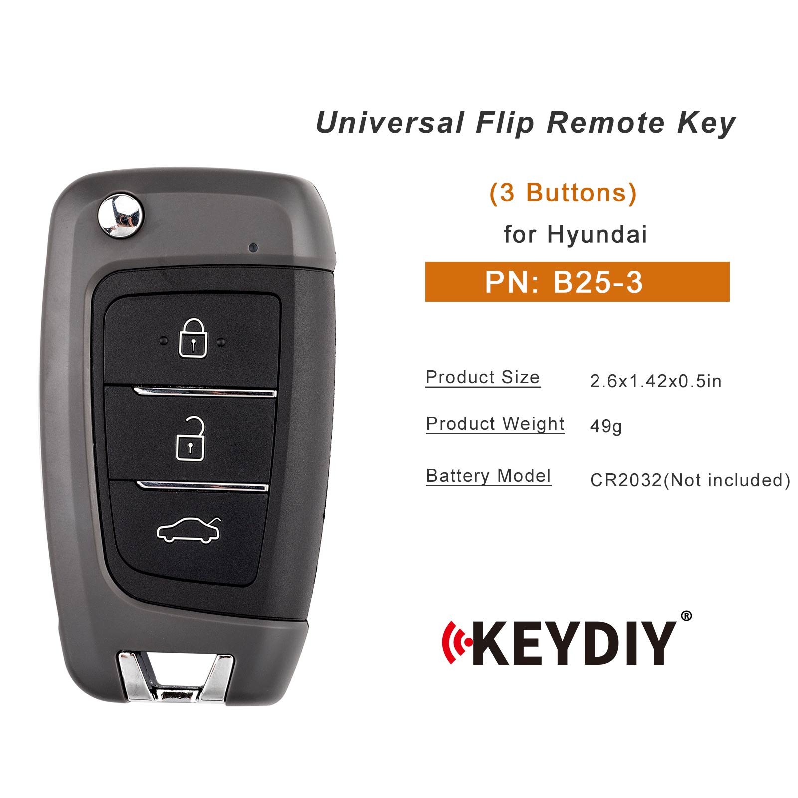 KEYDIY KD B25-3 Flip Remote Key for Hyundai Type 3 Buttons